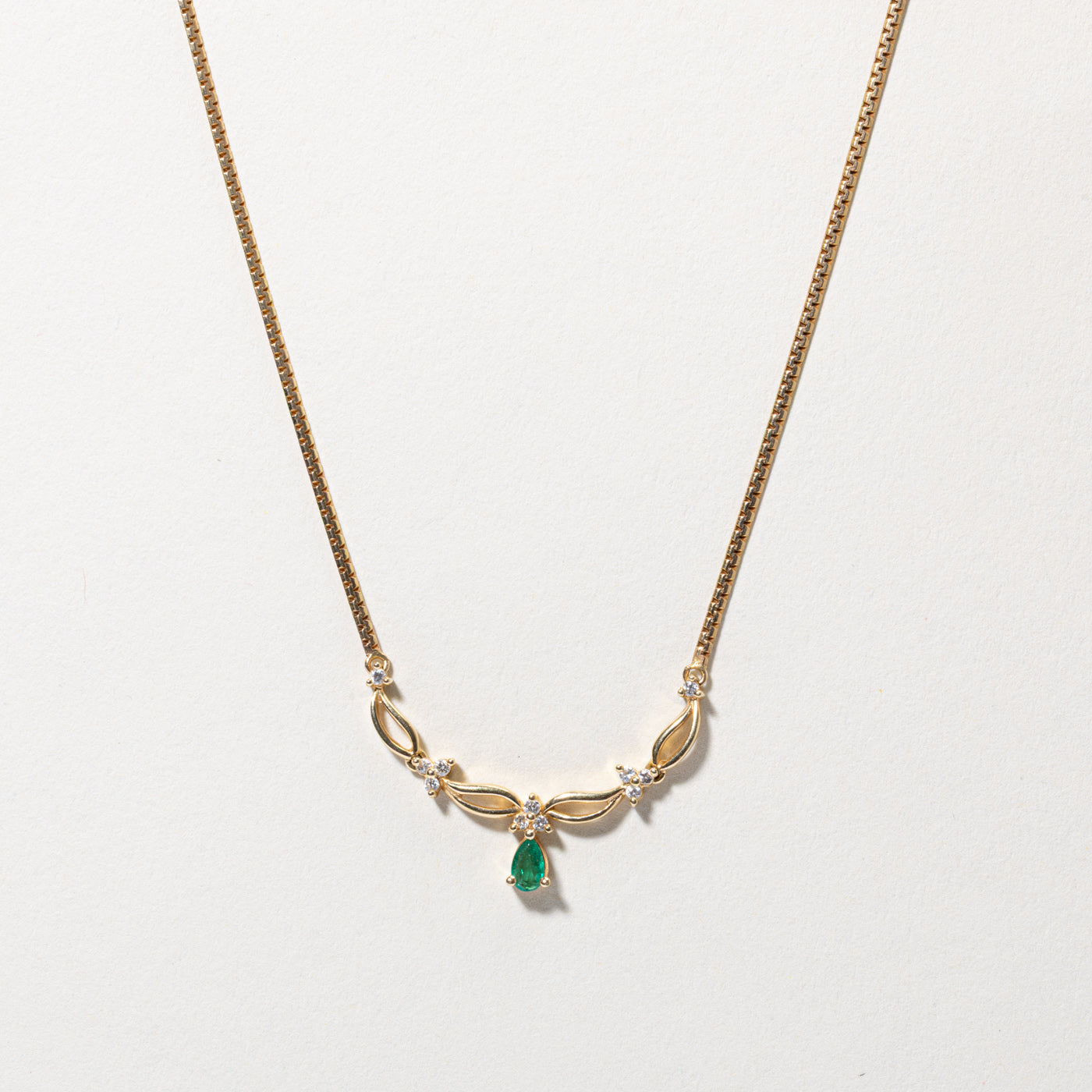 Pear Cut Emerald & Diamond Floral Cluster Necklace | 16"