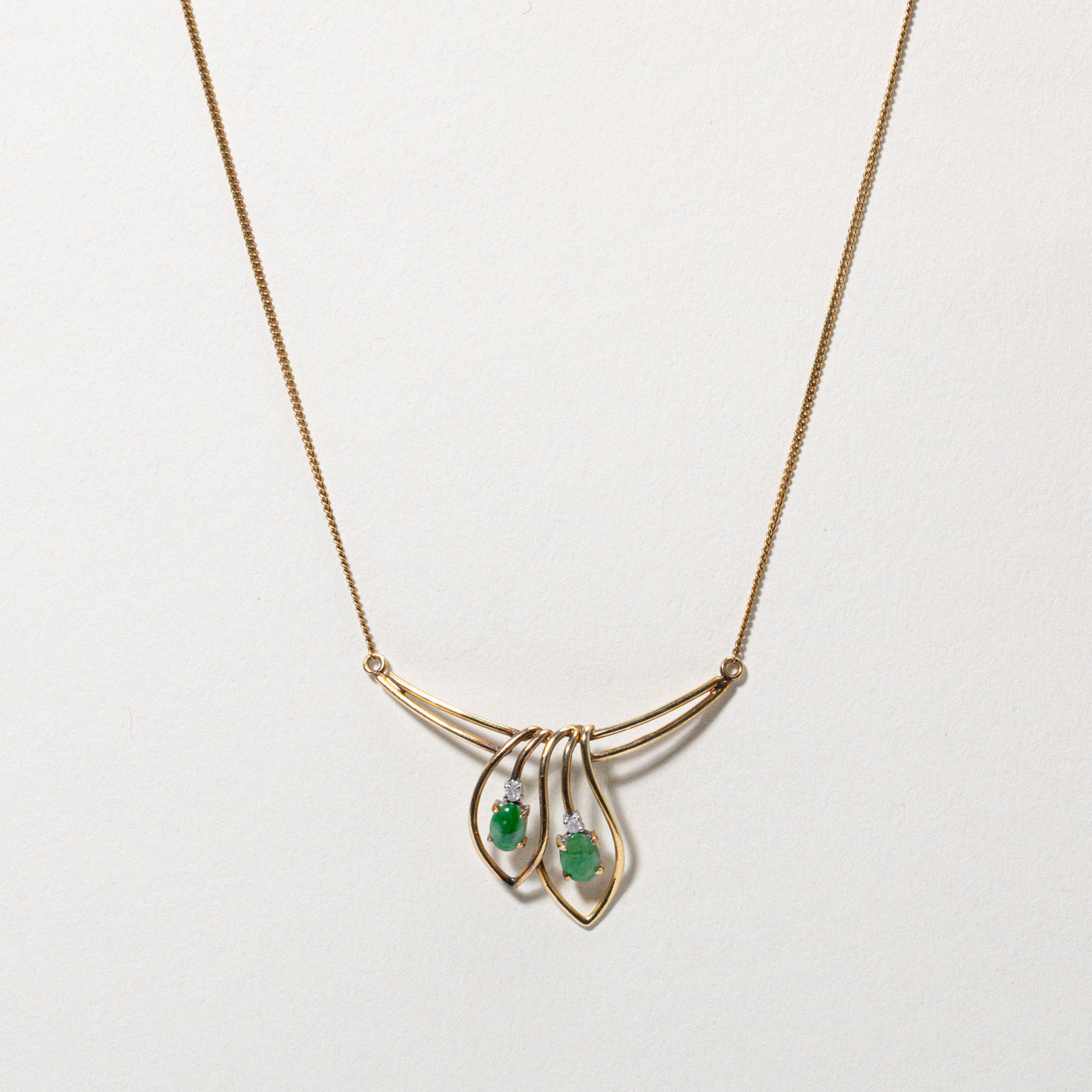 Jadeite & Diamond Leaf Openwork Necklace | 16"