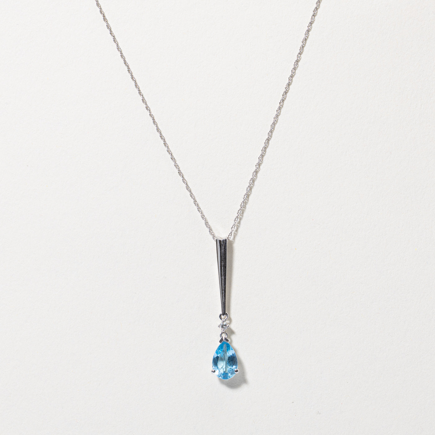 Blue Topaz & Diamond Drop Pendant Necklace | 1.00ct, 0.01ct | 18"