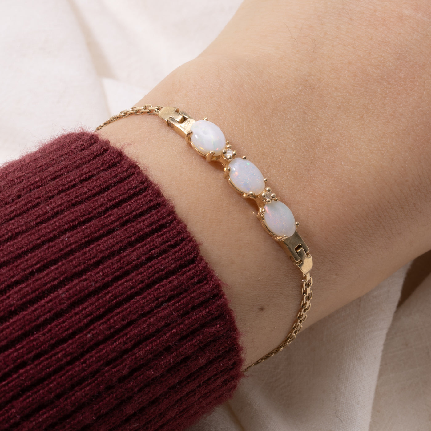 Three Stone Opal & Diamond Accented Bracelet | 7"