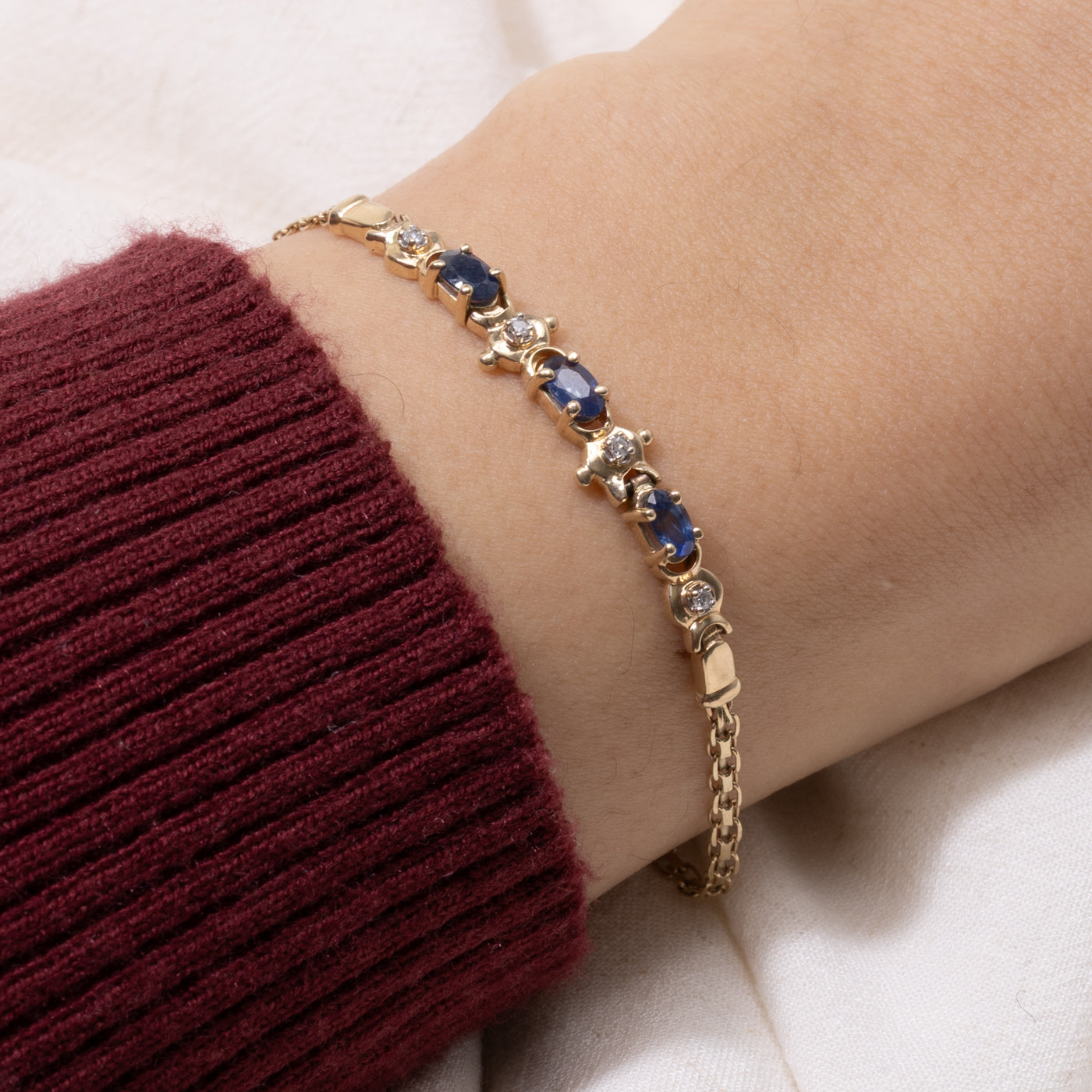 Sapphire & Diamond Bismarck Chain Gemstone Bracelet | 0.75ctw, 0.02ctw | 7"