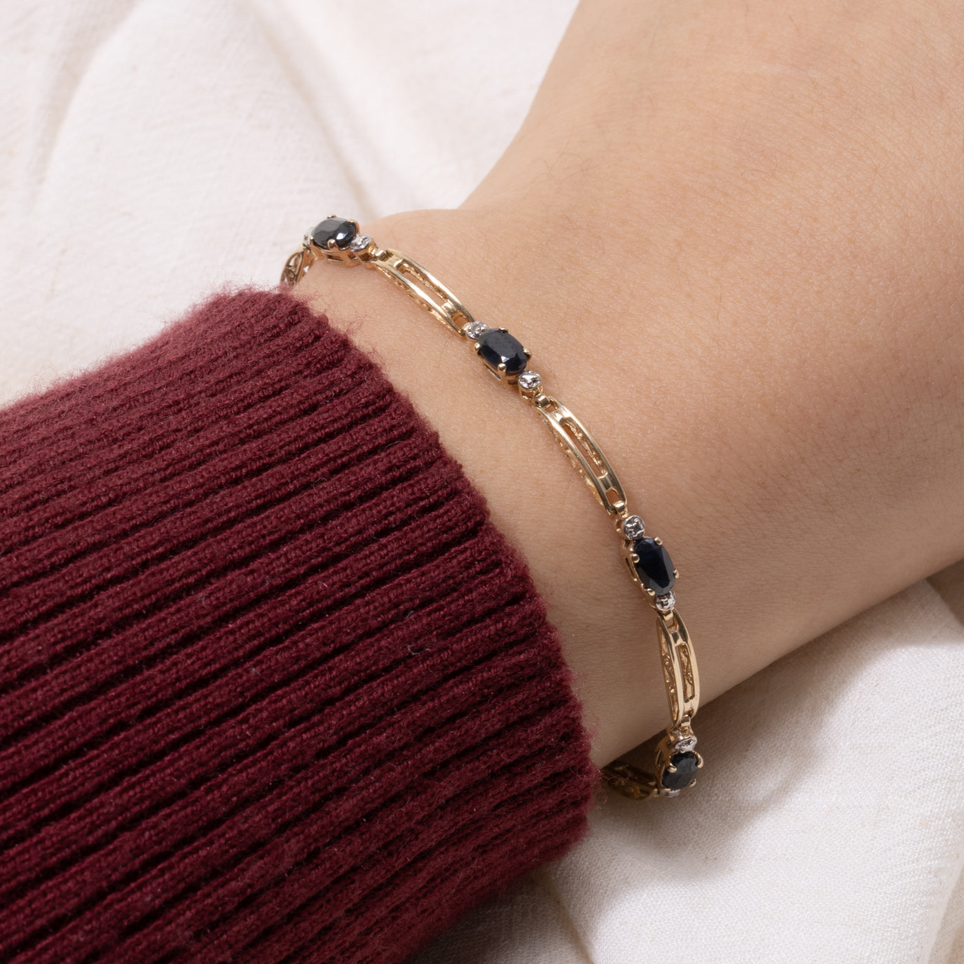 Sapphire & Diamond Bar Bracelet | 1.25ctw, 0.01ctw | 7"