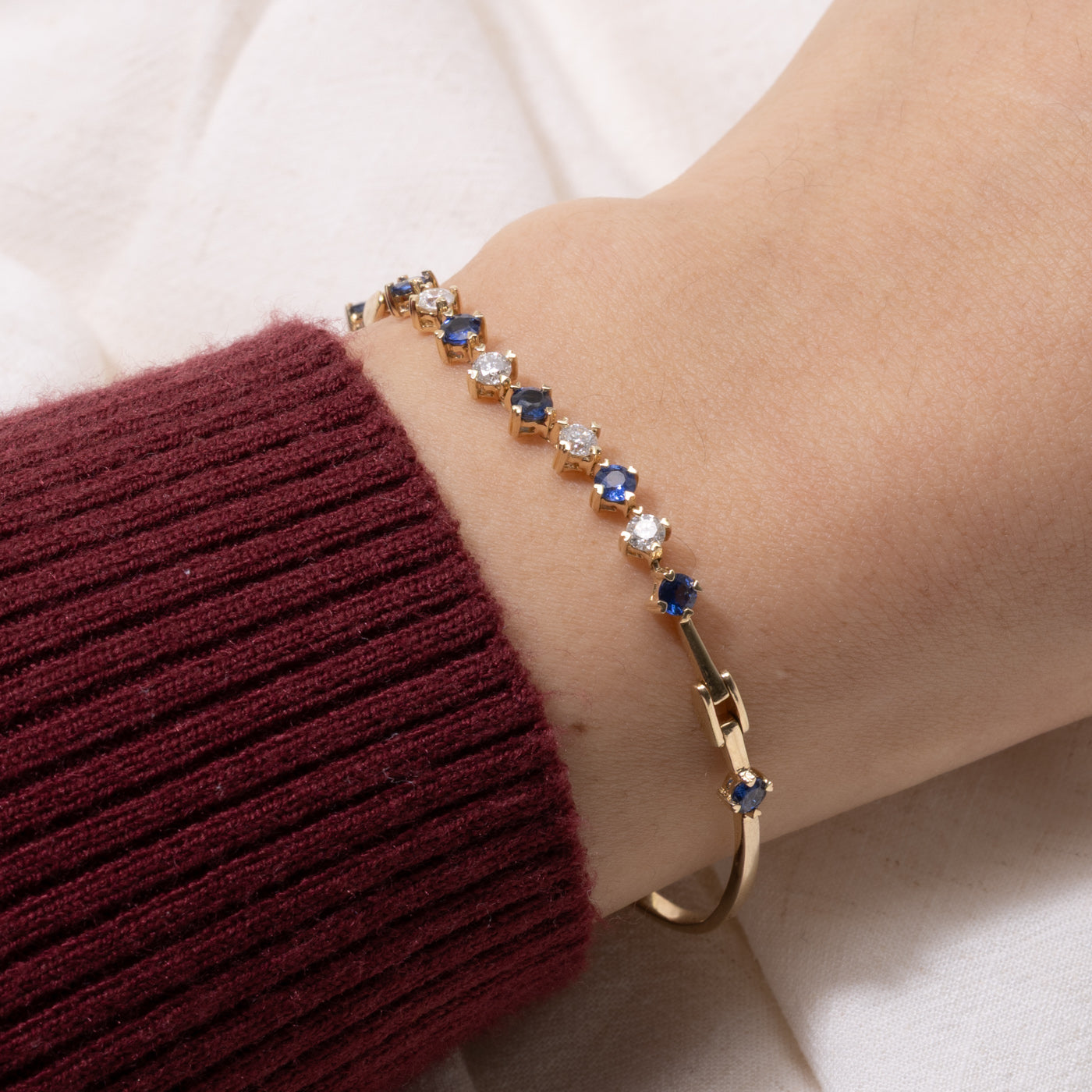 Round Cut Sapphire & Diamond Bracelet | 0.60ctw, 0.30ctw | 7"