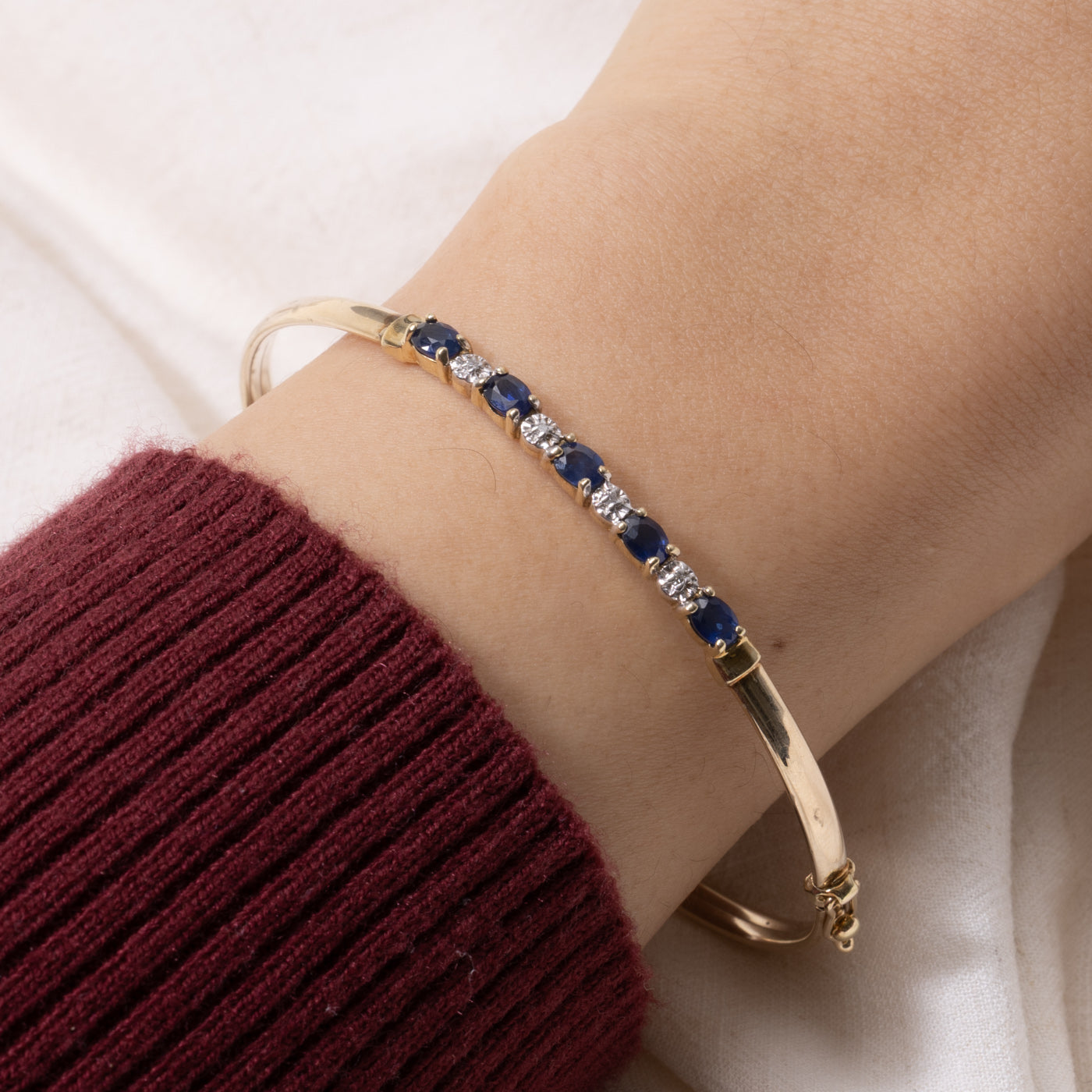 Sapphire & Diamond Bangle Bracelet | 1.00ctw, 0.02ctw | 7"