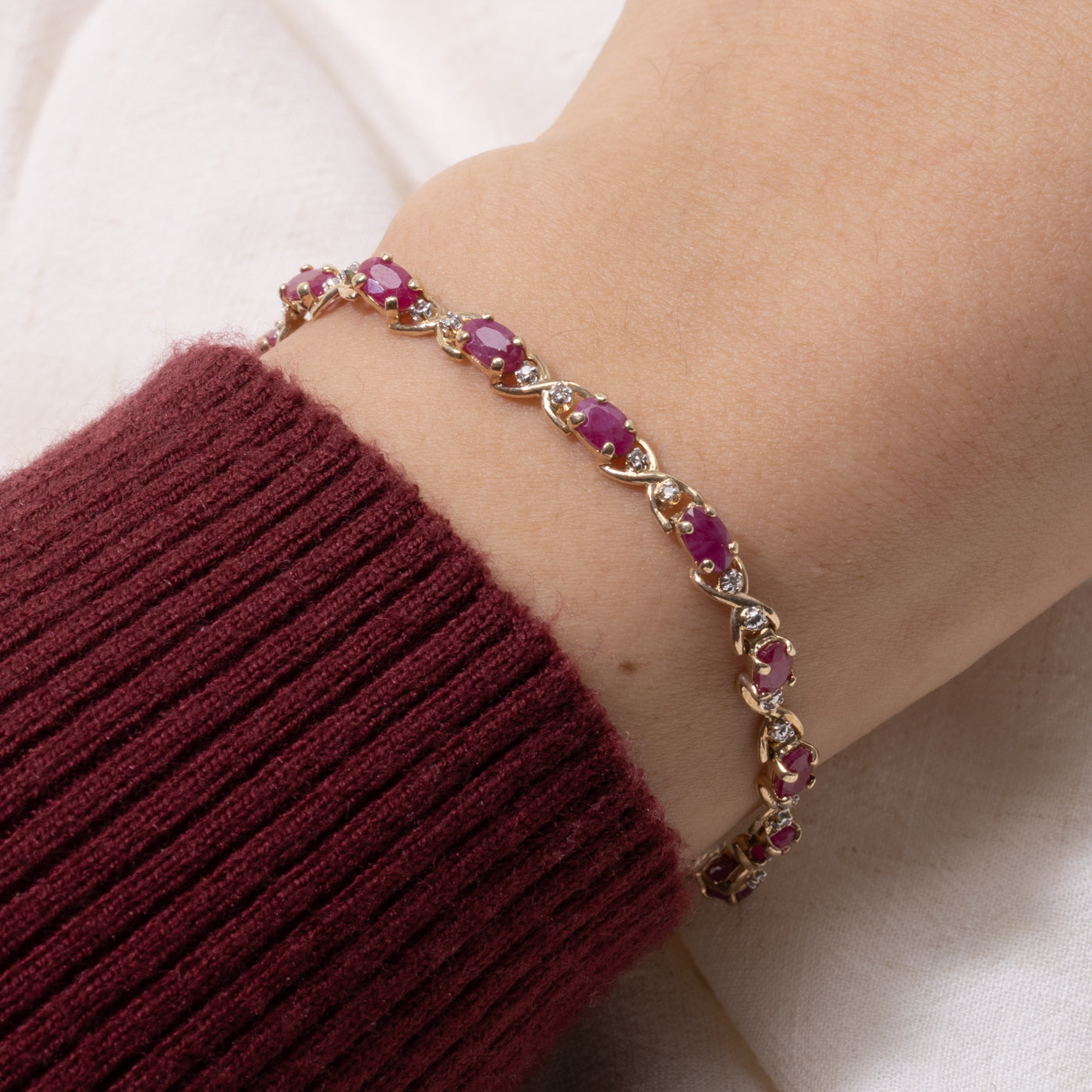 Ruby & Diamond Bow Gemstone Bracelet | 3.50ctw, 0.03ctw | 7.5"
