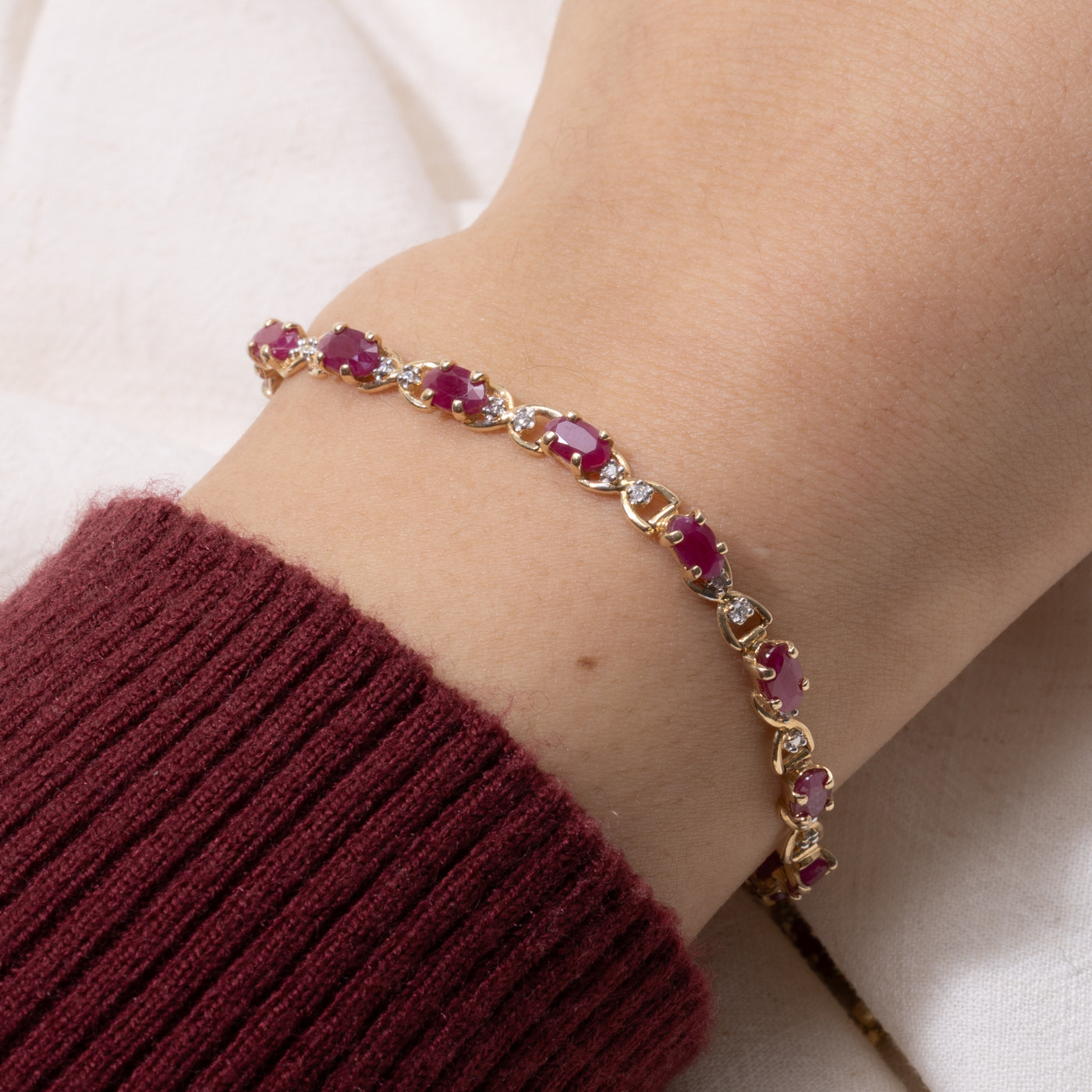 Ruby & Diamond Bow Gemstone Bracelet | 3.50ctw, 0.03ctw | 7.5"