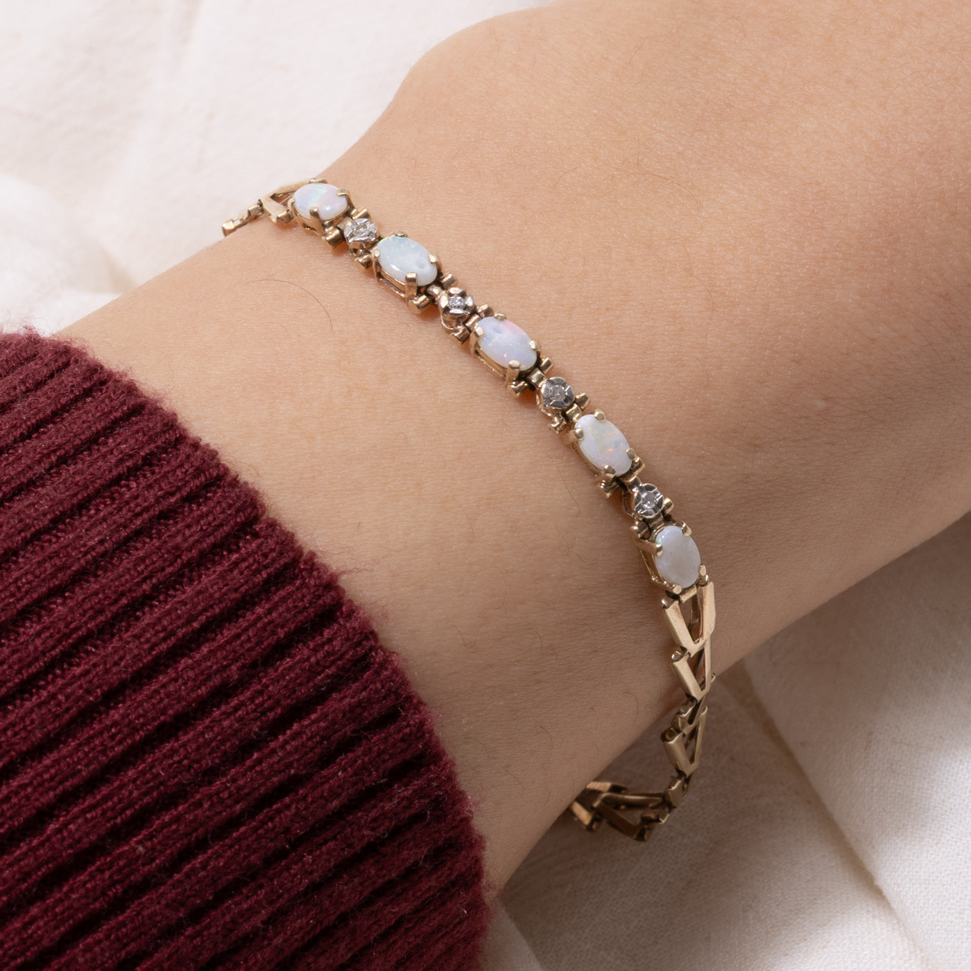 Five Stone Opal & Diamond Geometric Bracelet | 7.5"