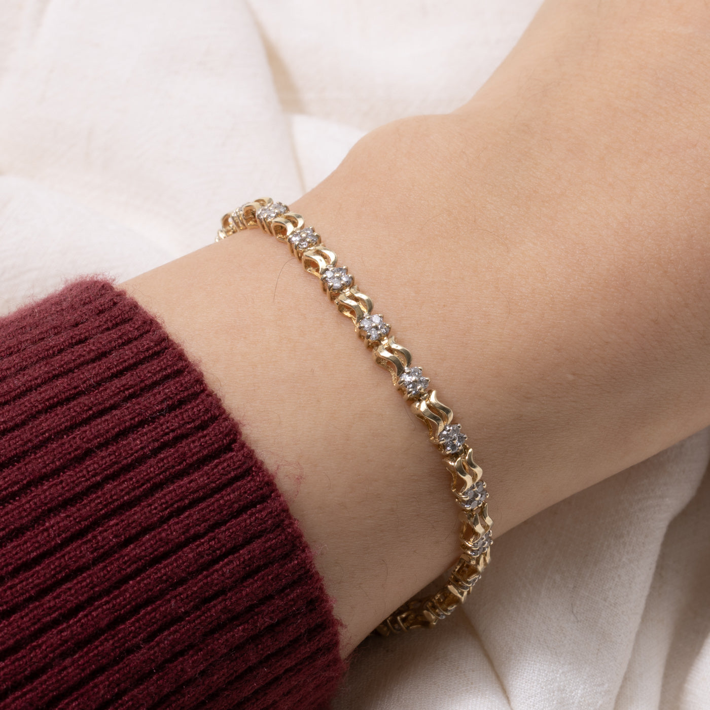 10k Diamond Cluster Wave Tennis Bracelet | 0.48ct | 7"