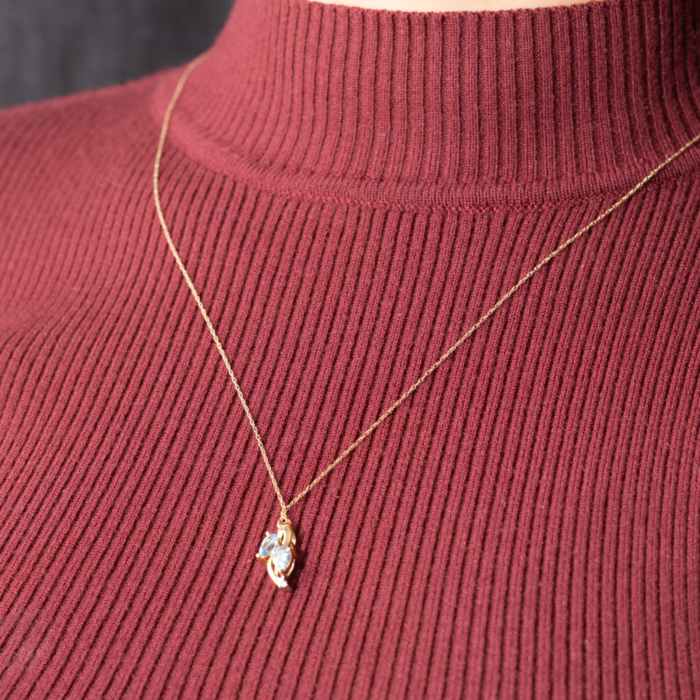 Two Stone Blue Topaz & Diamond Necklace | 17"