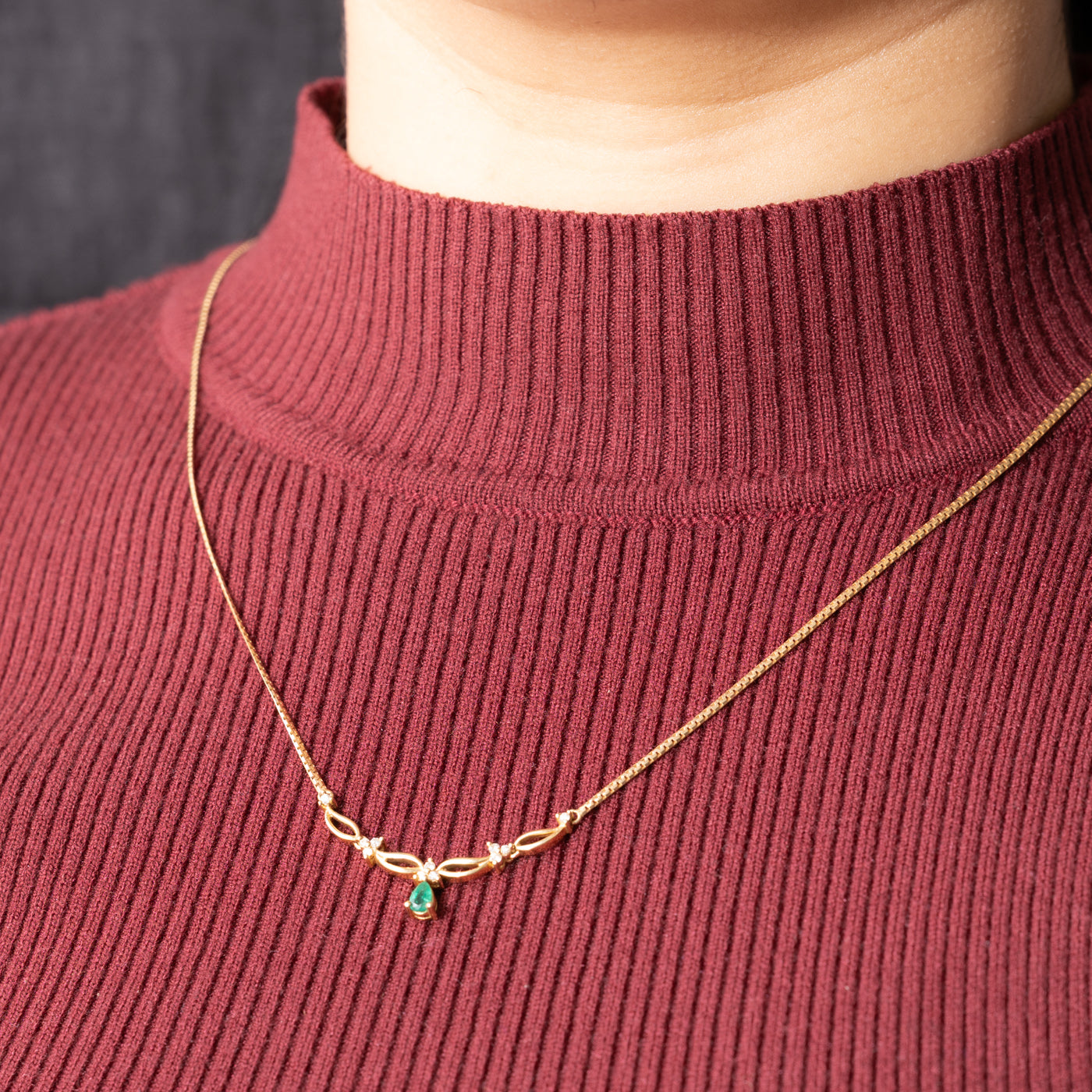 Pear Cut Emerald & Diamond Floral Cluster Necklace | 16"