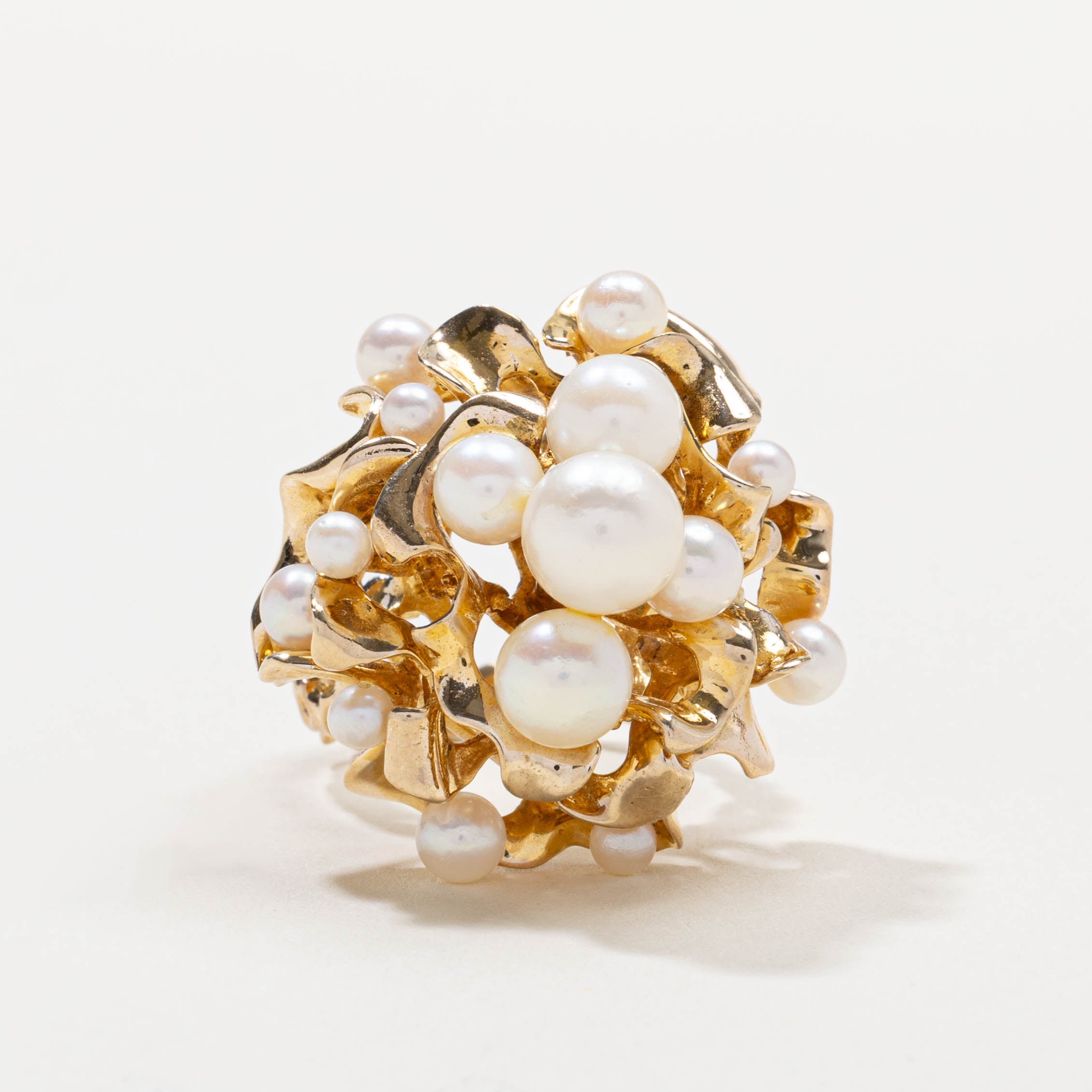 9k Pearl Cluster Nuggety Cocktail Ring | SZ 5.5
