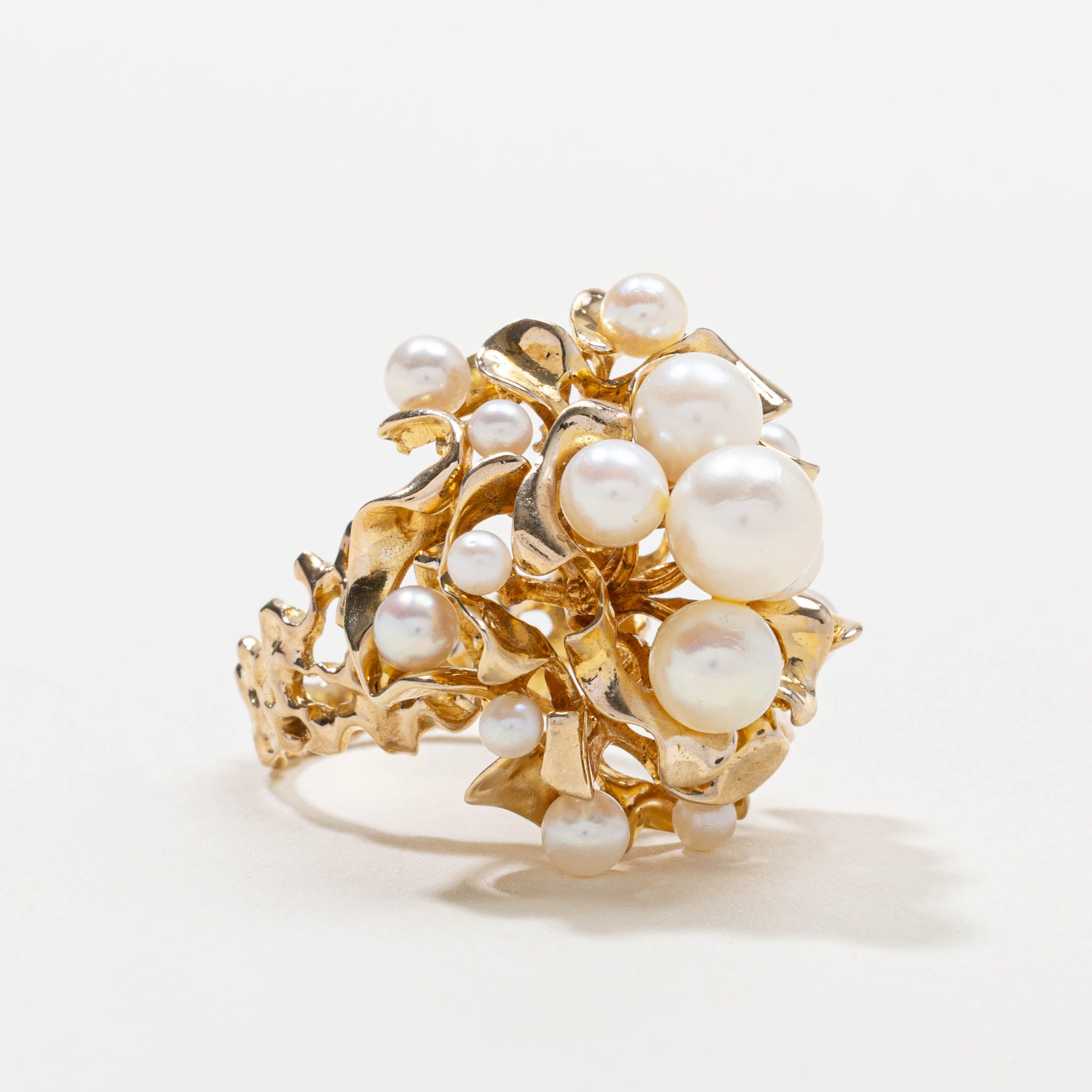 9k Pearl Cluster Nuggety Cocktail Ring | SZ 5.5