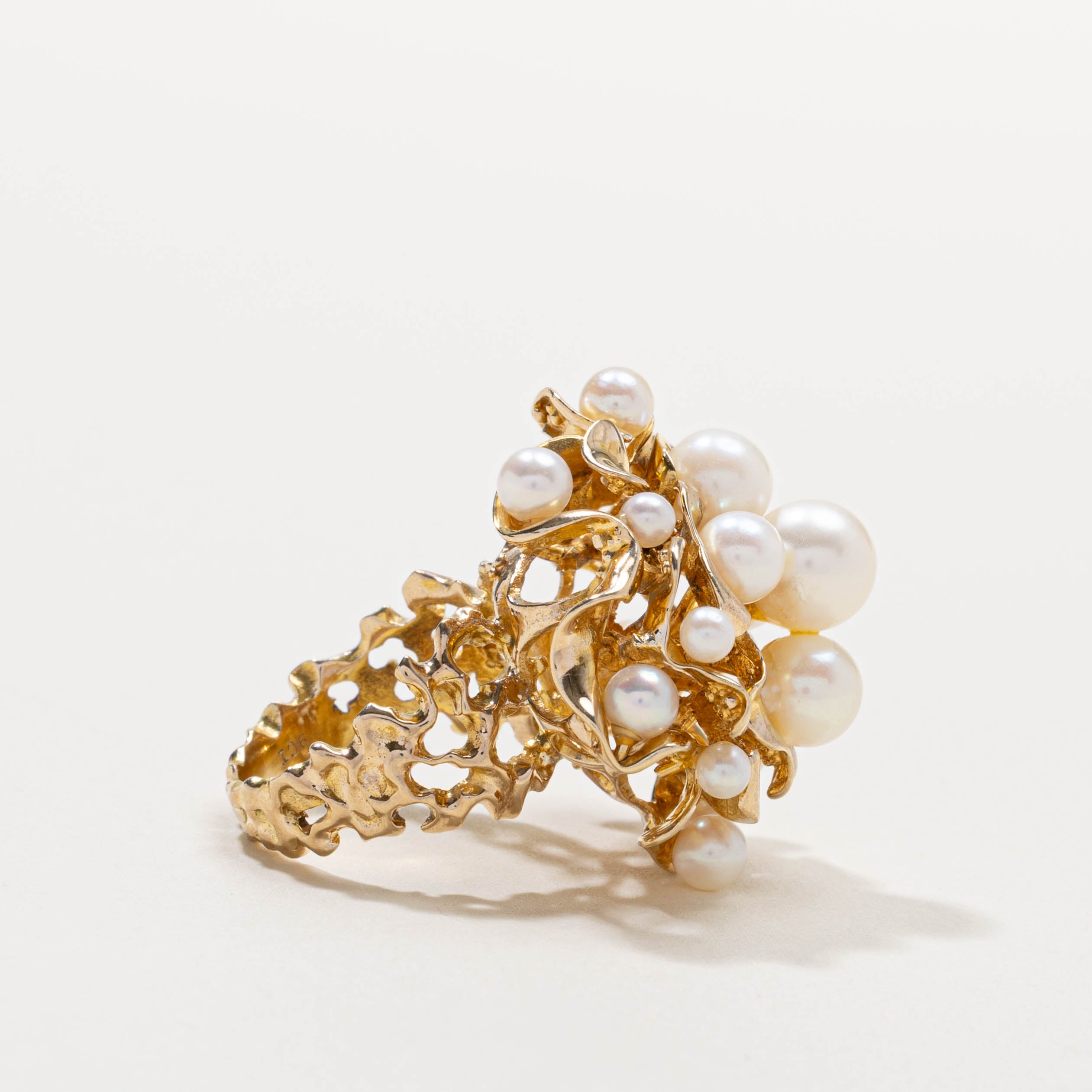 9k Pearl Cluster Nuggety Cocktail Ring | SZ 5.5