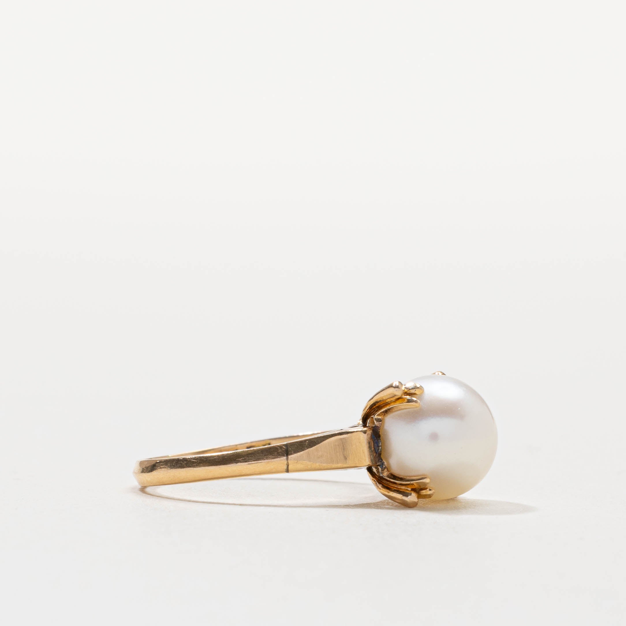 10k Prong Set Pearl Tapered Ring | SZ 6.5