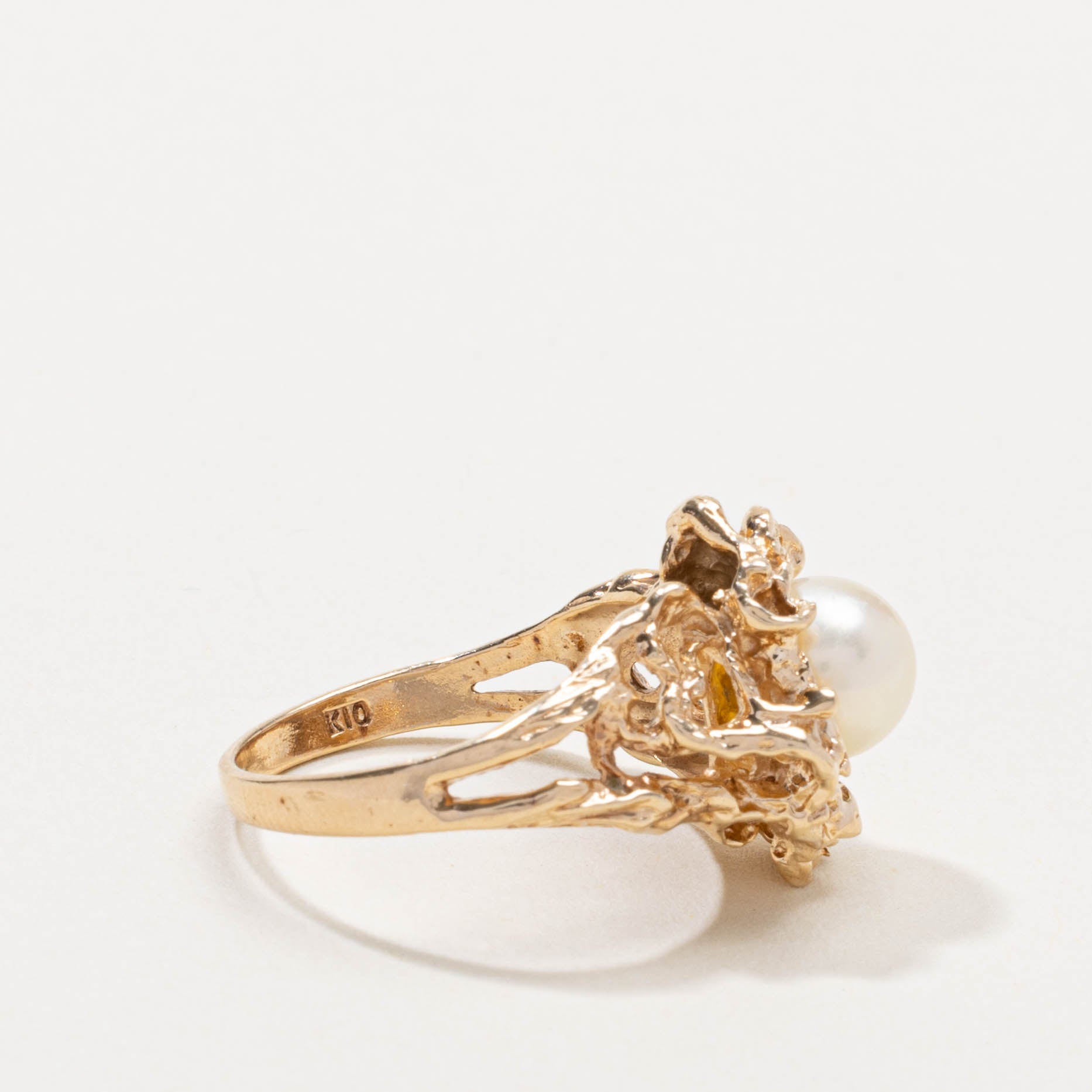 10k Pearl Nuggety Cocktail Ring | SZ 7.75