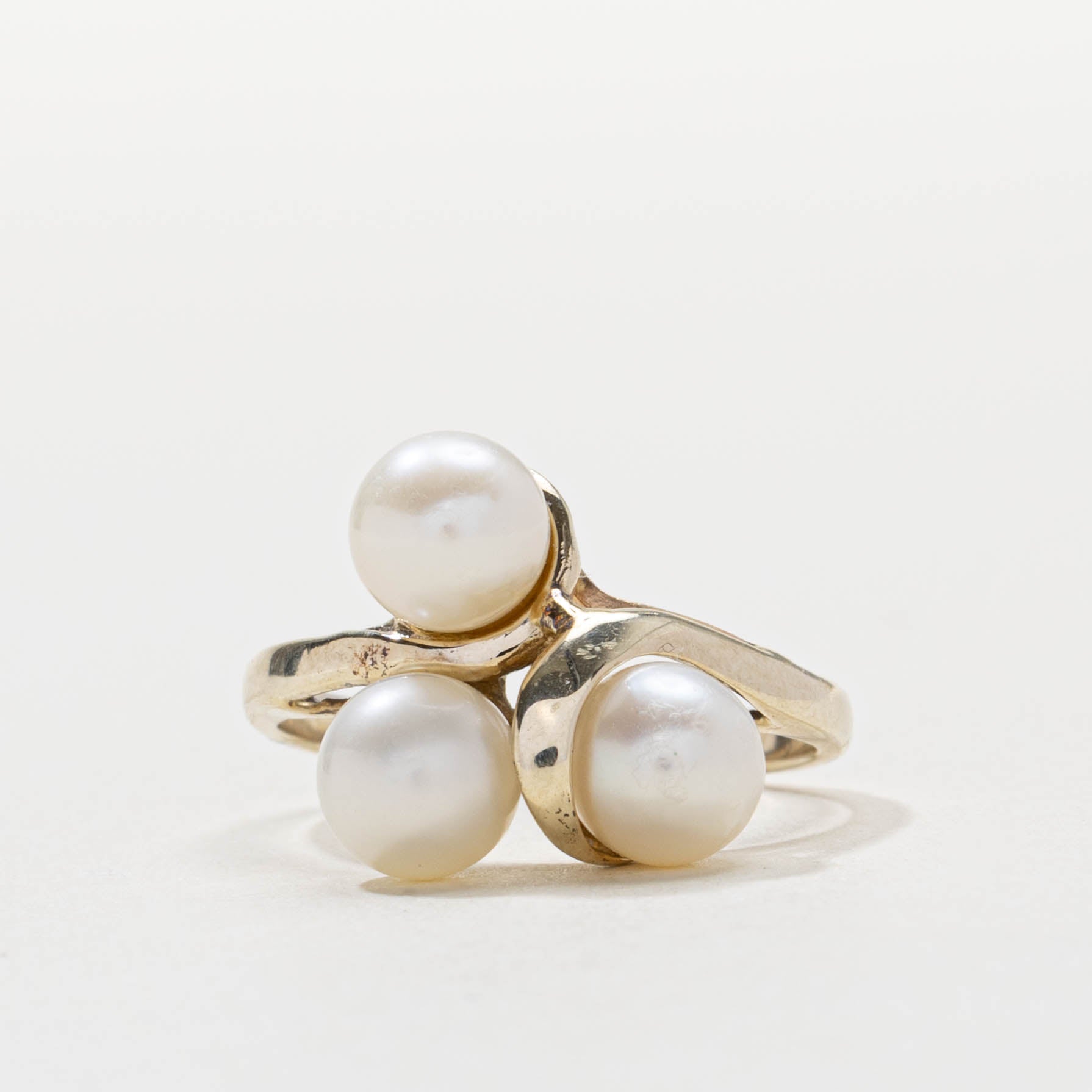 10k Three Stone Pearl Cluster Ring | SZ 5.5