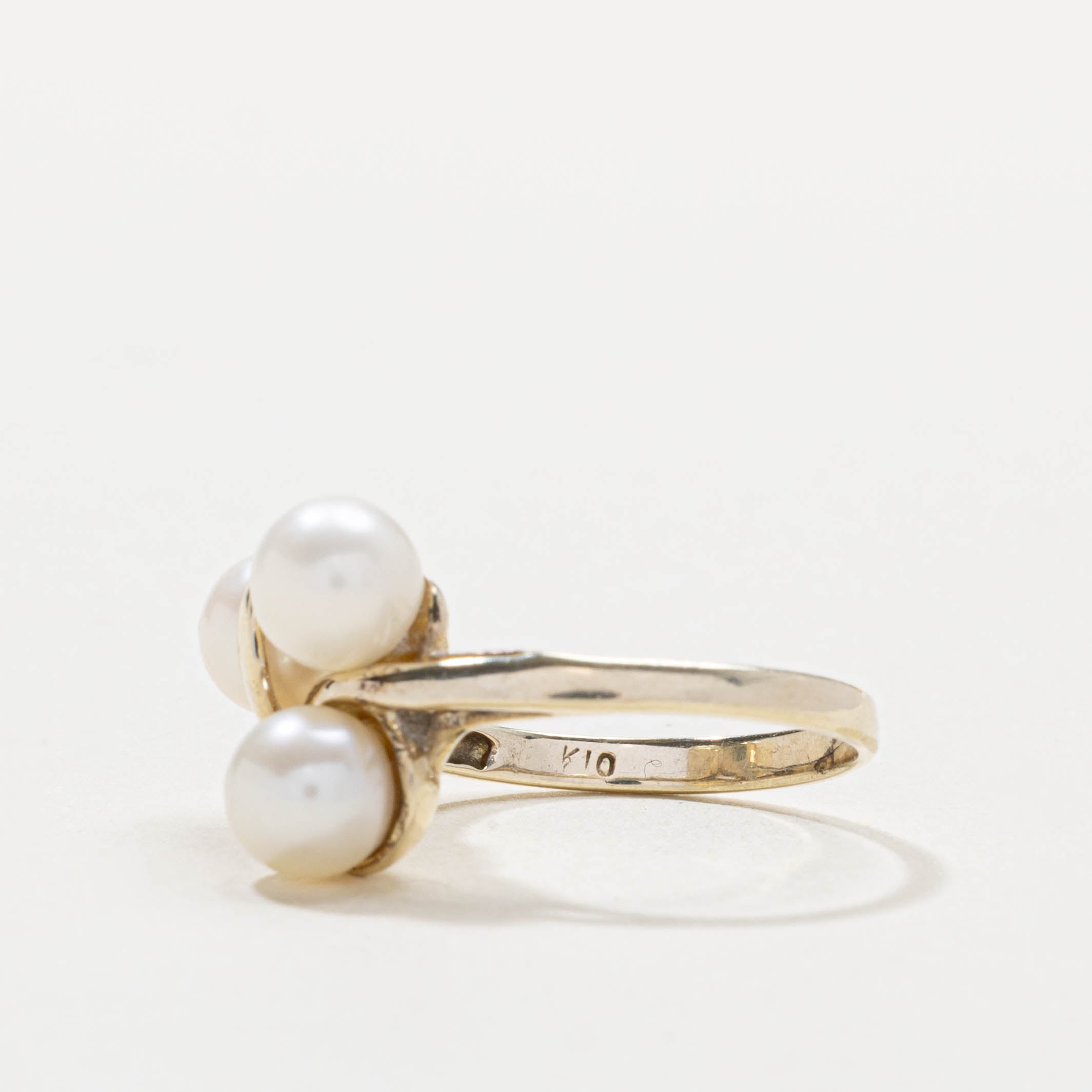 10k Three Stone Pearl Cluster Ring | SZ 5.5