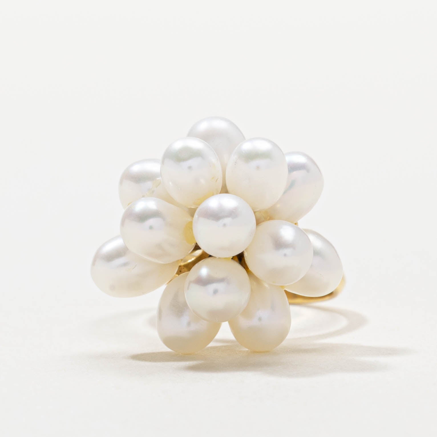 14k Pearl Cluster Floral Cocktail Ring | SZ 5