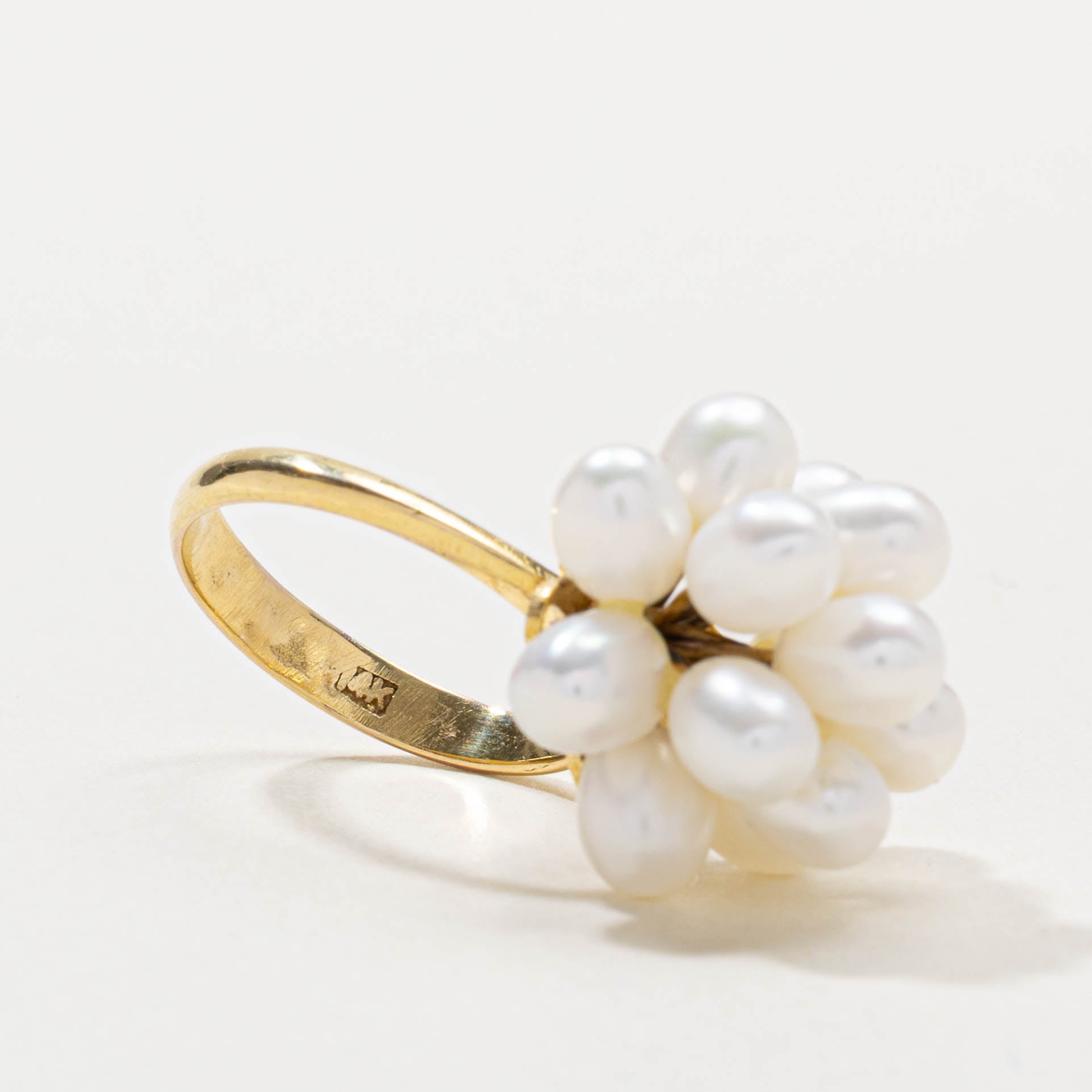 14k Pearl Cluster Floral Cocktail Ring | SZ 5