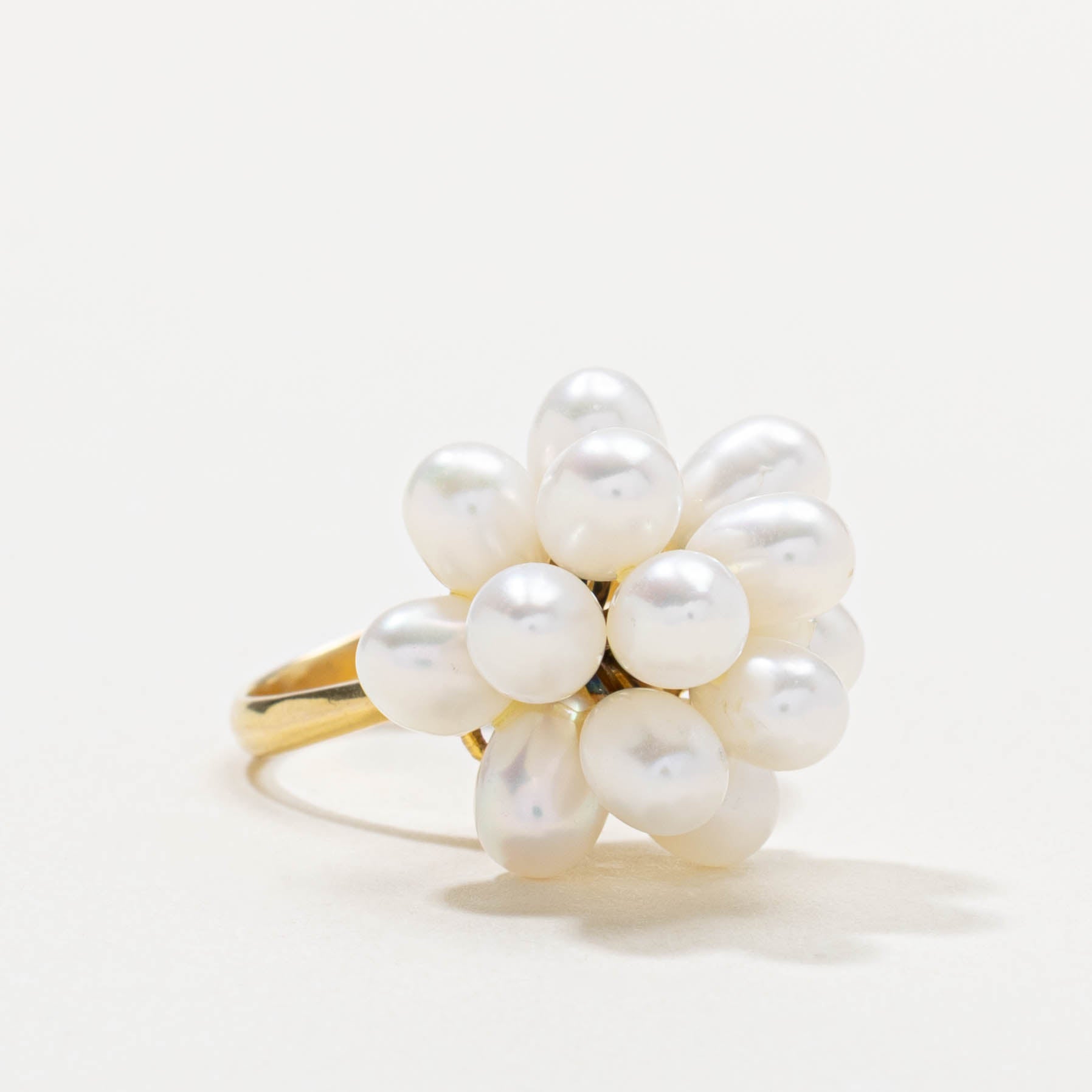 14k Pearl Cluster Floral Cocktail Ring | SZ 5