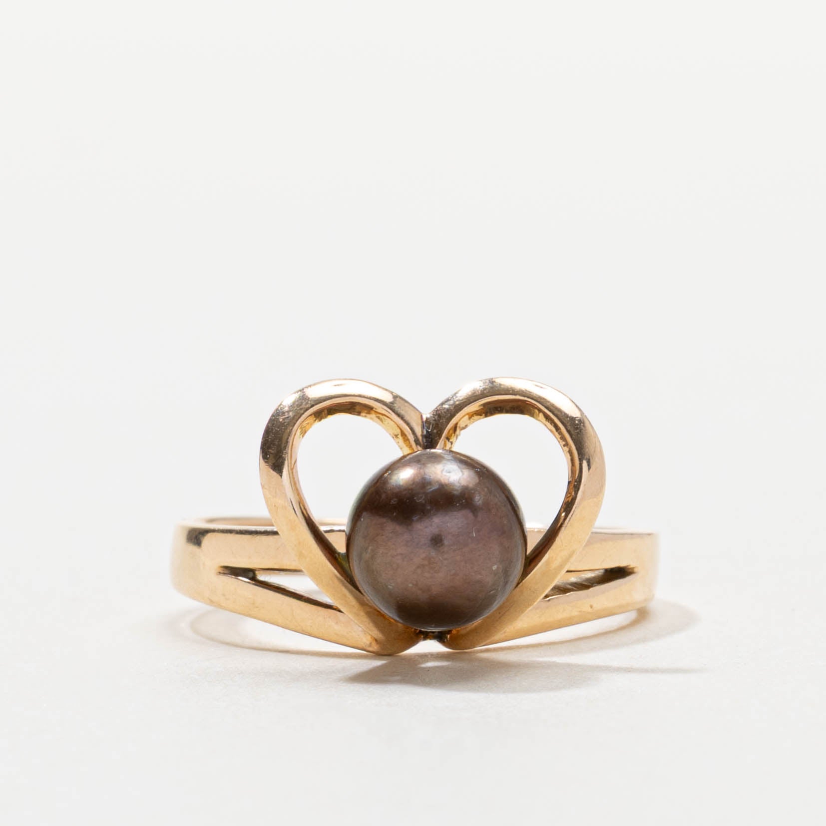 14k Black Pearl Heart Ring | SZ 6.75
