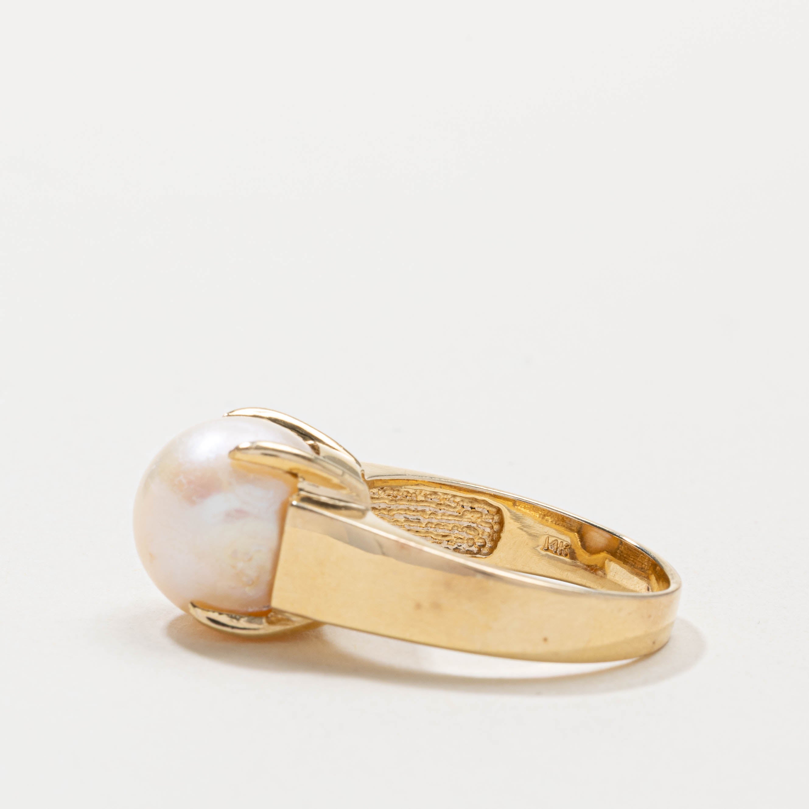 14k Prong Set Pearl Cocktail Ring | SZ 8.5