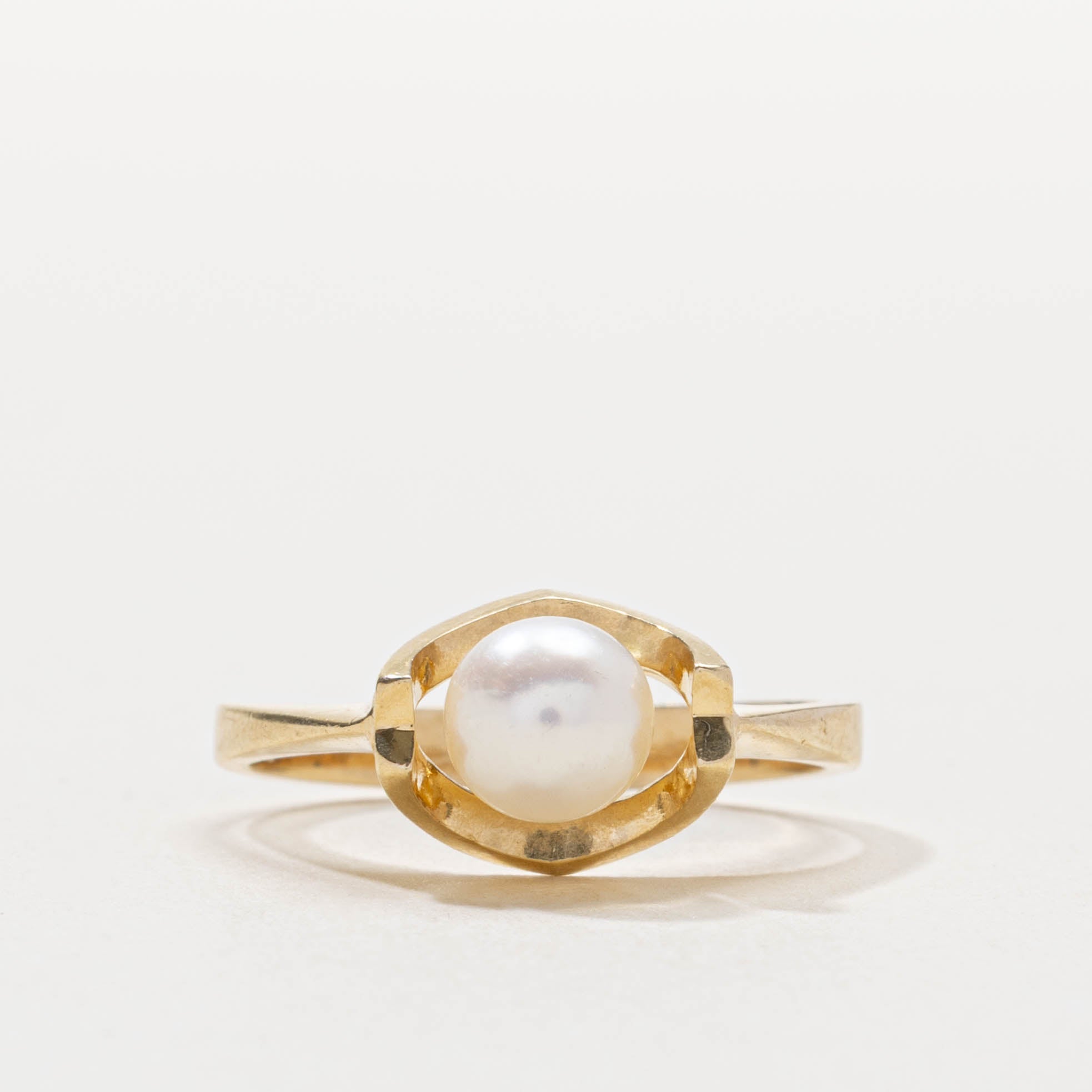 14k Pearl Textured Geometric Ring | SZ 5.5