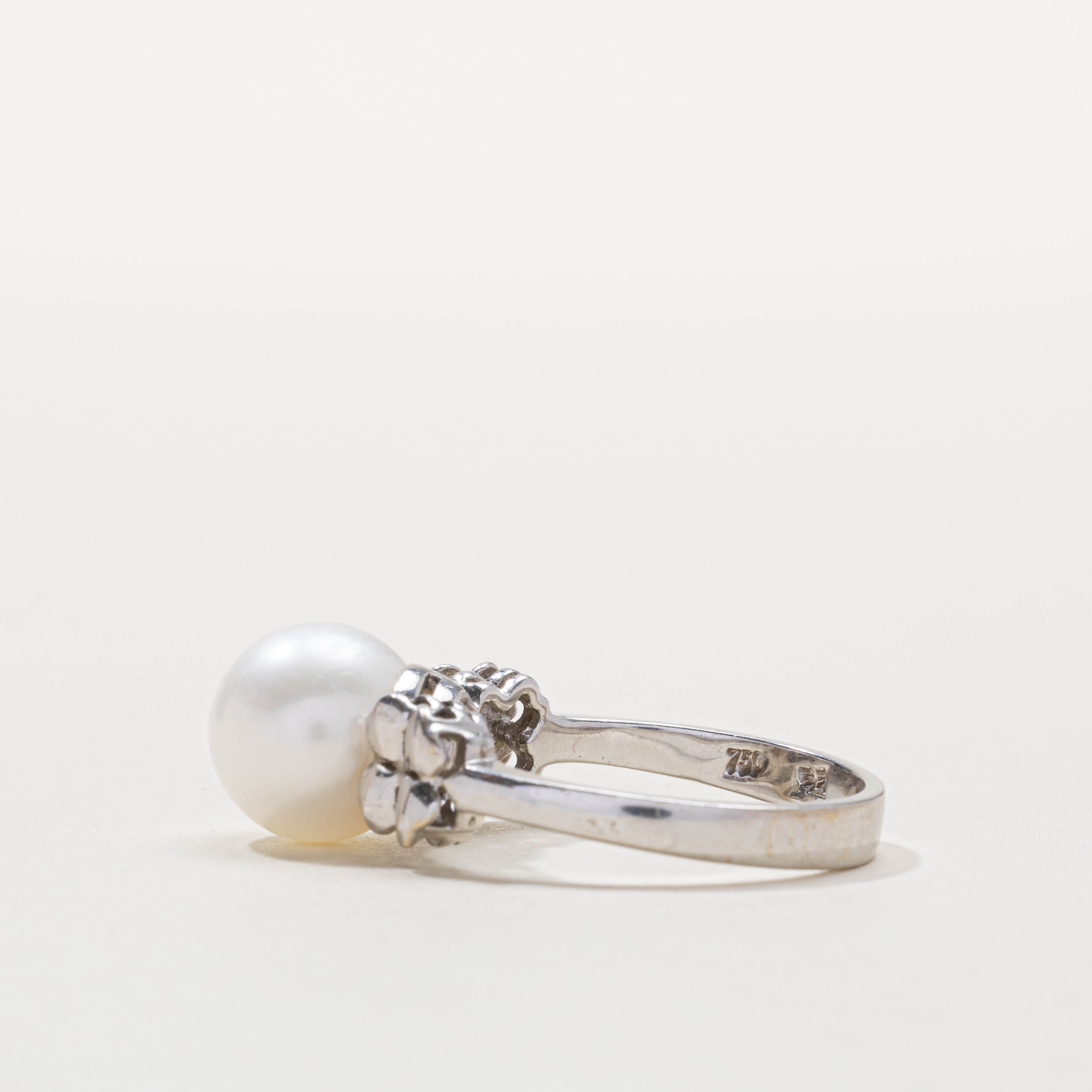 18k Pearl Floral Design Ring | SZ 8.75