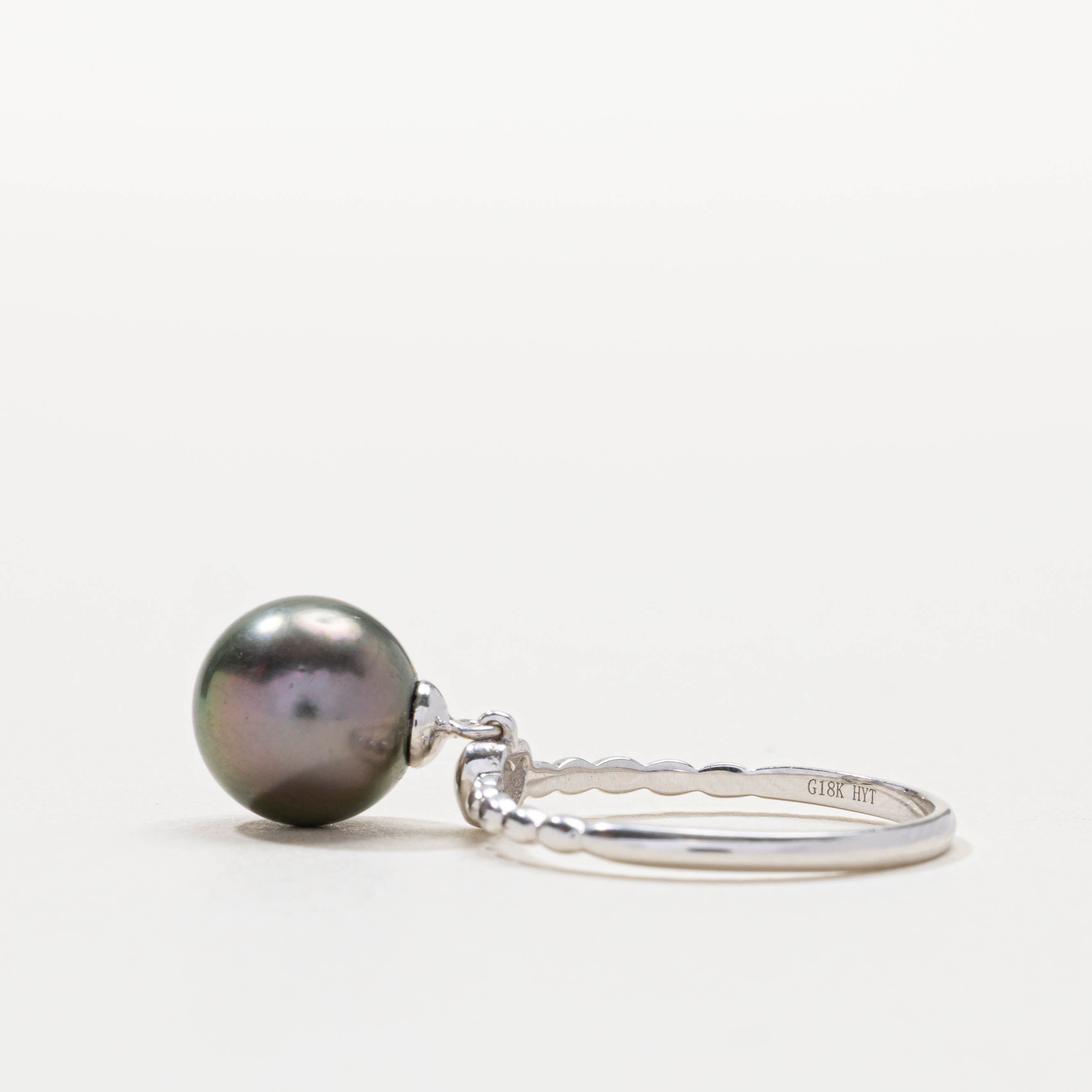 18k Dangling Tahitian Pearl Ring | 1.55mm | SZ 6.5
