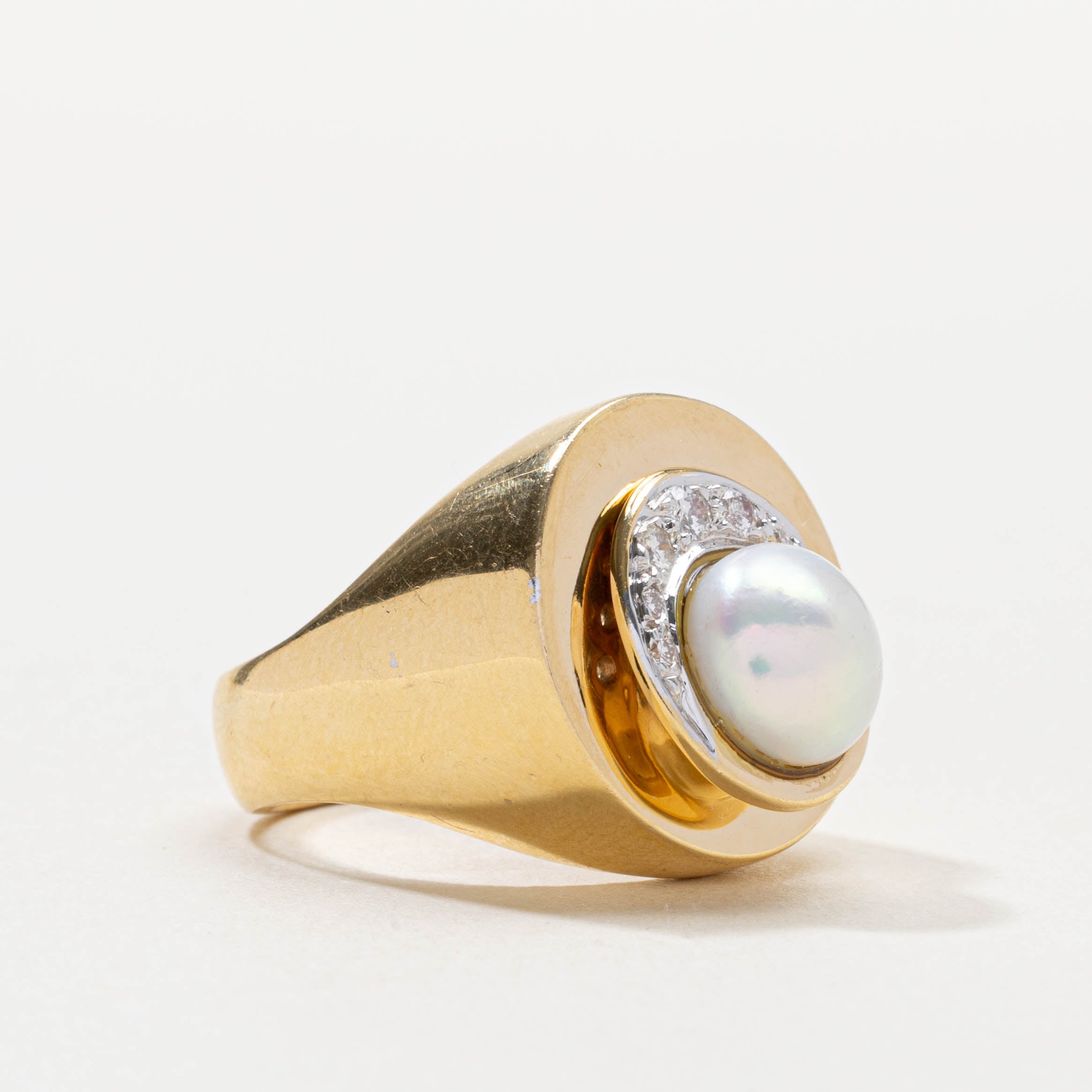 18k Pearl & Diamond Circular Cocktail Ring | SZ 5.5