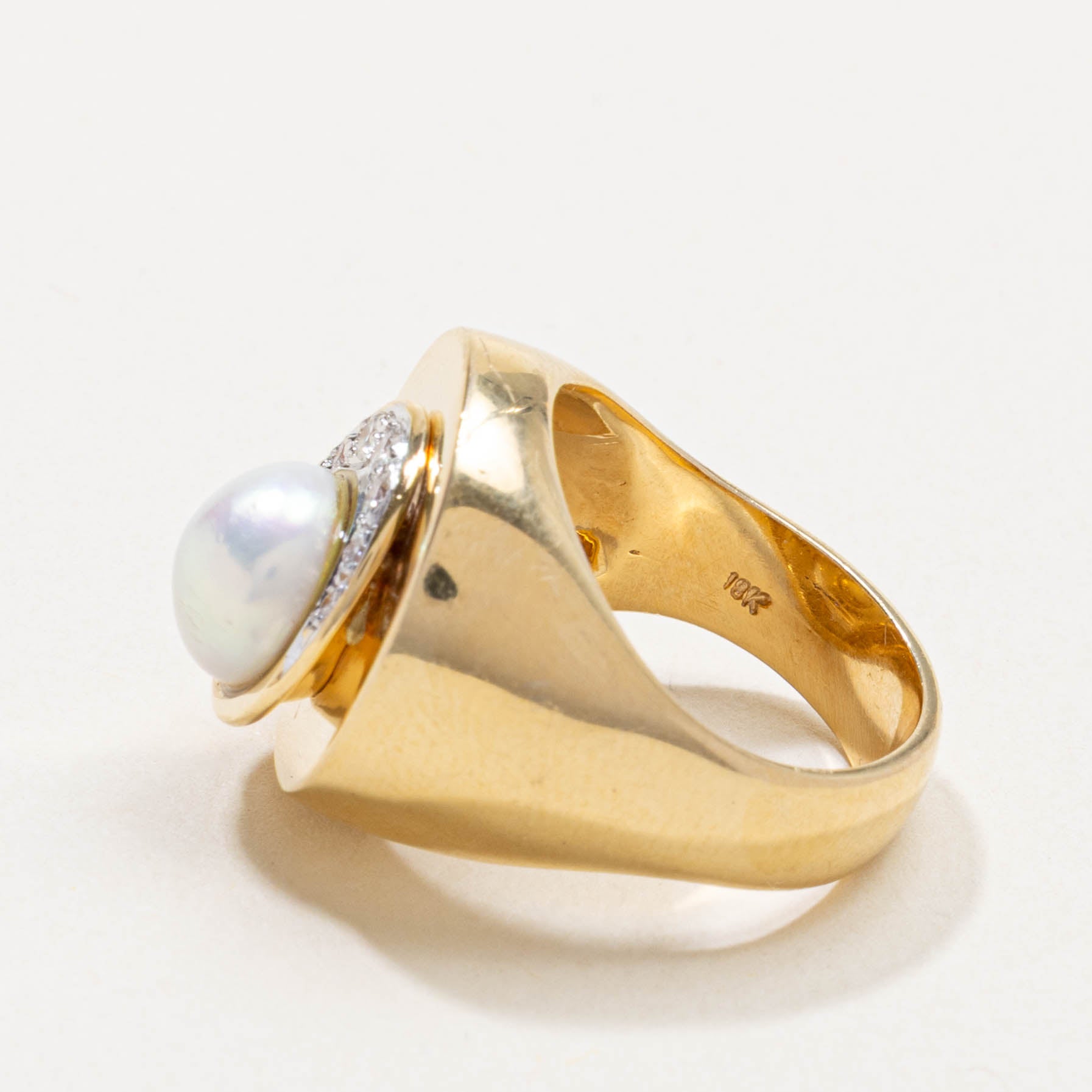 18k Pearl & Diamond Circular Cocktail Ring | SZ 5.5