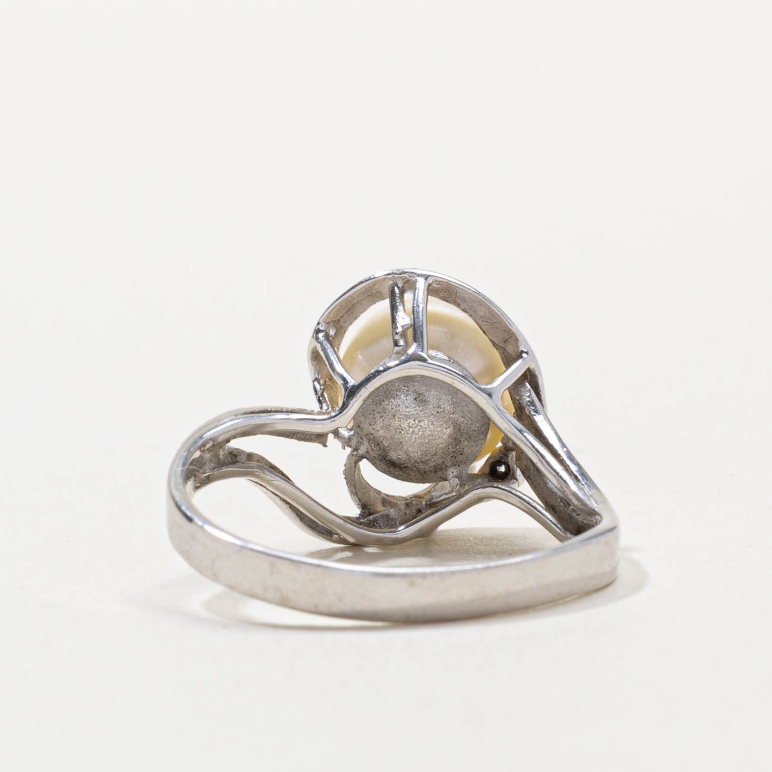 18k White Gold Pearl & Diamond Abstract Ring | SZ 6.5