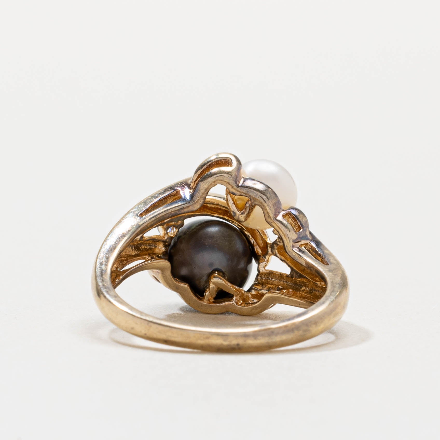 14k Black & White Pearl & Diamond Toi et Moi Ring | SZ 4.75