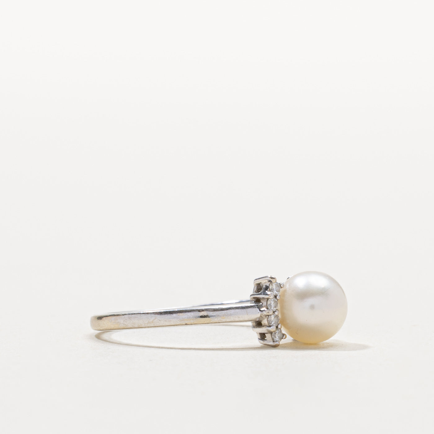 14k Pearl & Diamond Bow Ring | SZ 6.75