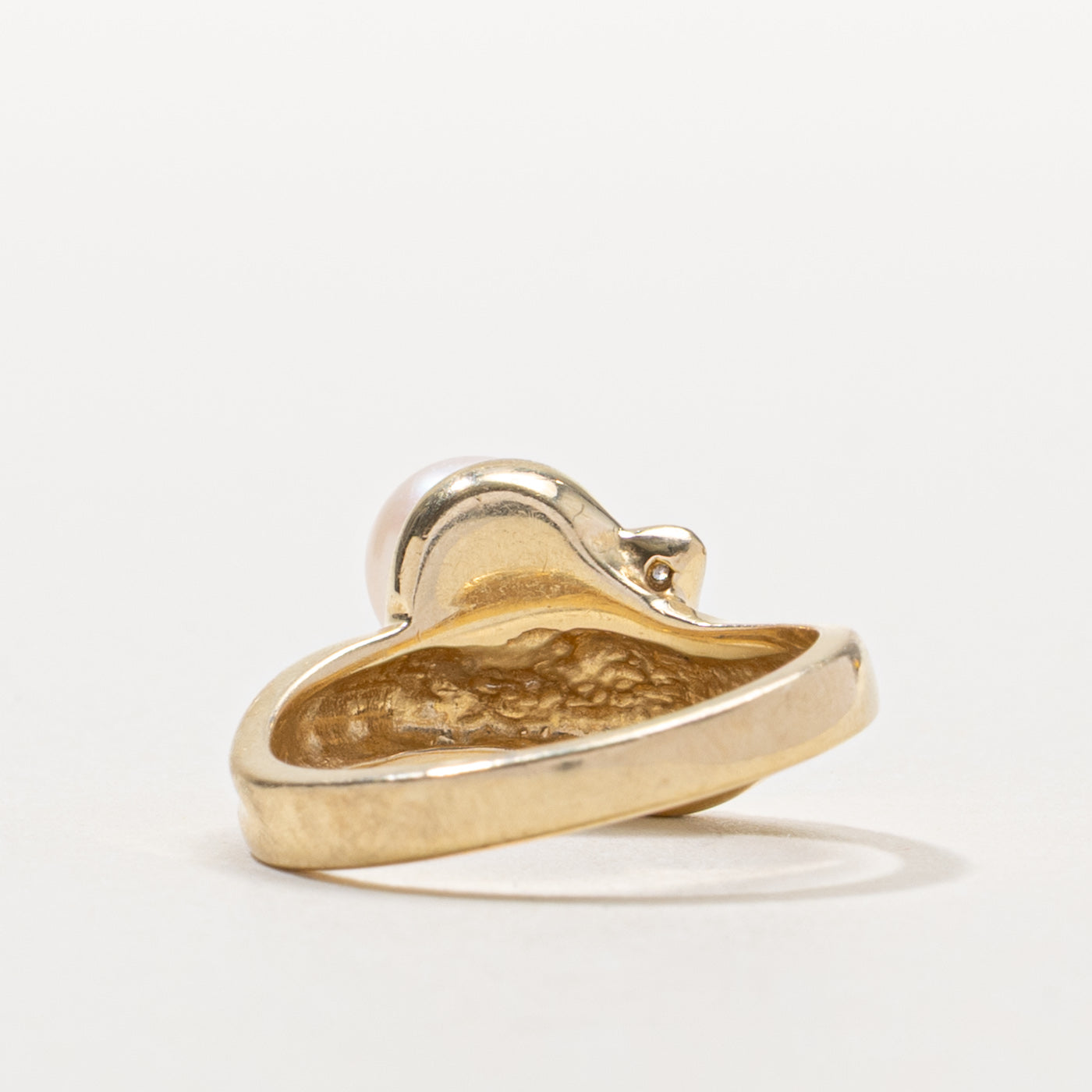 14k Pearl & Diamond Grooved Wave Ring | SZ 6.25