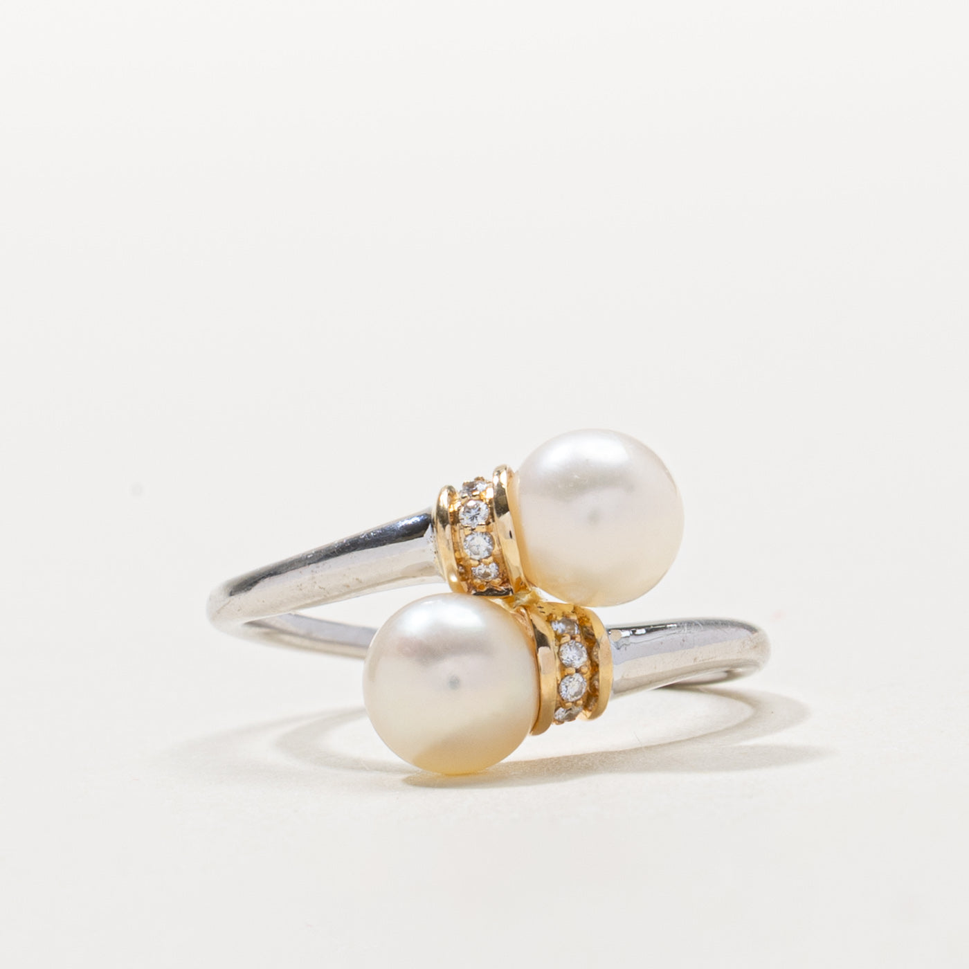 14k Pearl & Diamond Bypass Ring | SZ 7.25