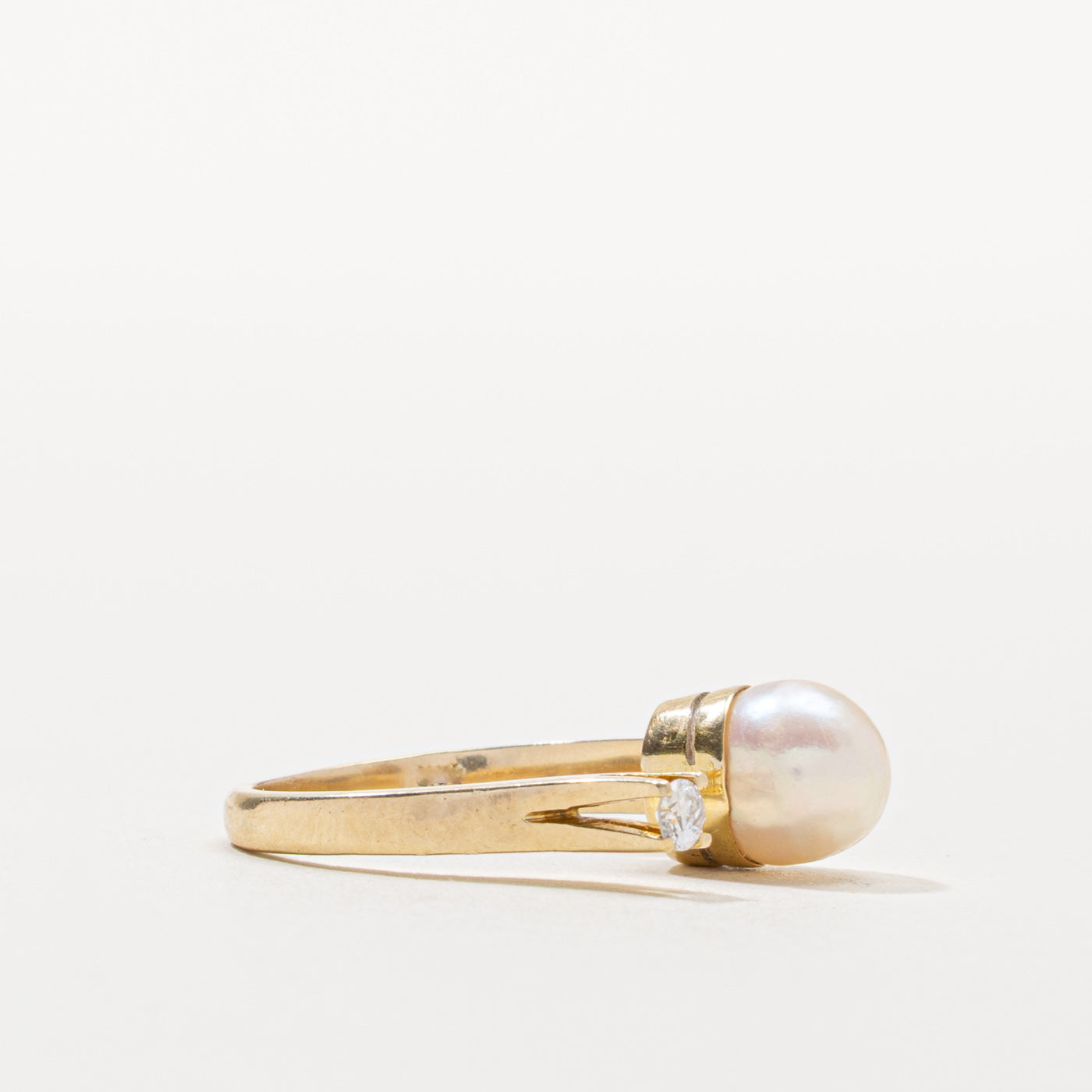 14k Pearl & Diamond Open Ring | SZ 5.5