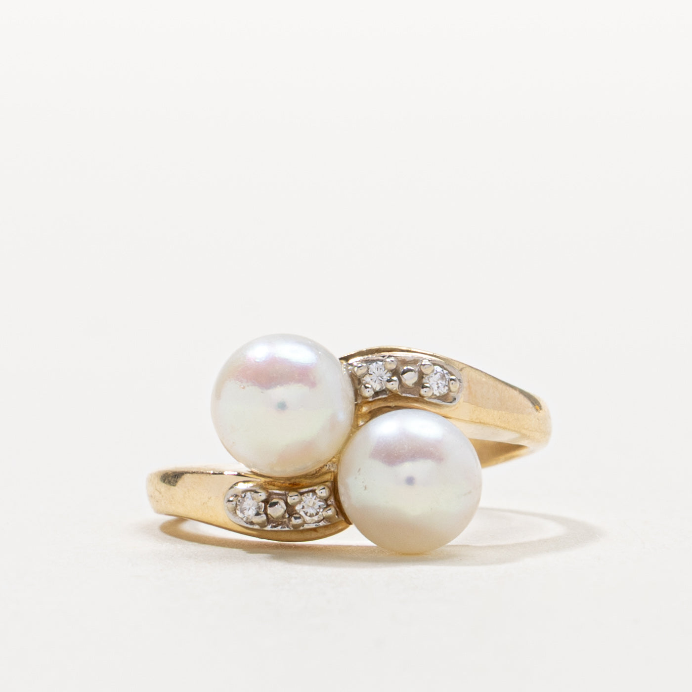 Two Stone Pearl & Diamond Ring | SZ 5