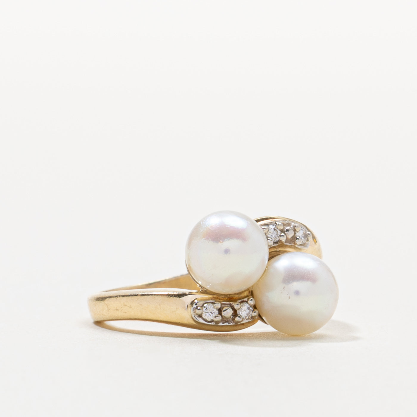 Two Stone Pearl & Diamond Ring | SZ 5