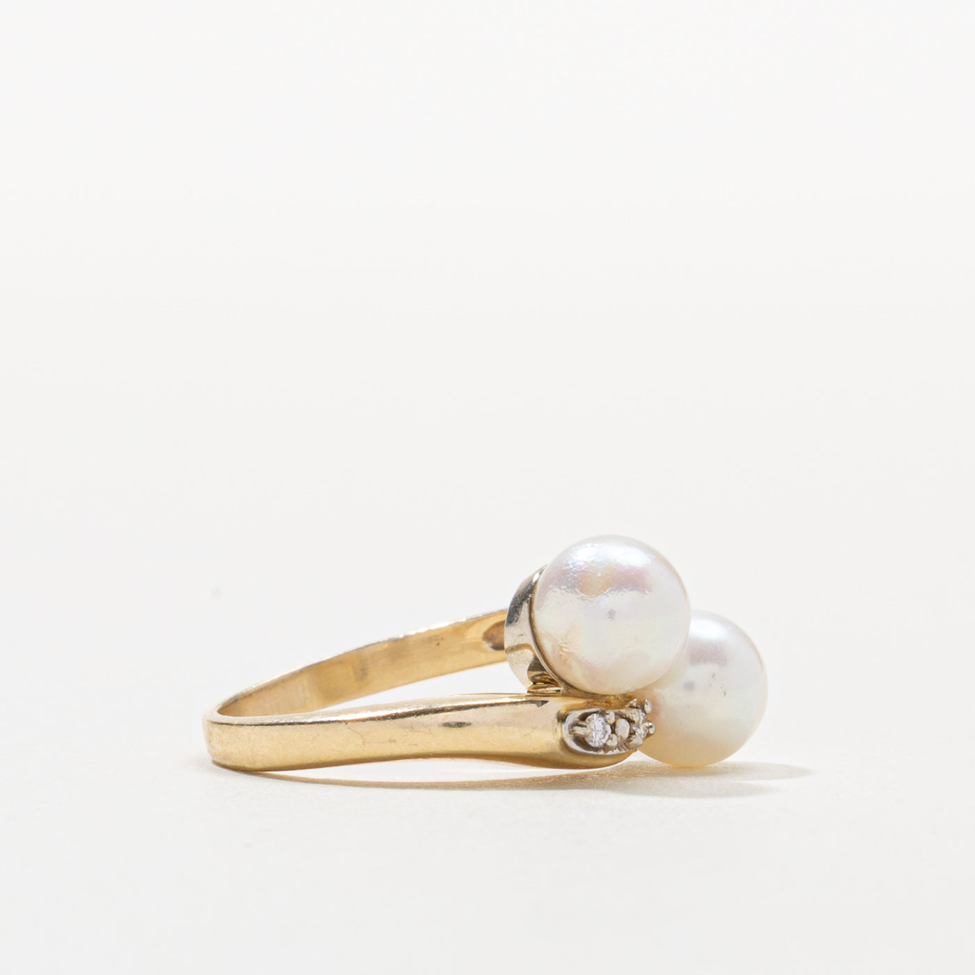 Two Stone Pearl & Diamond Ring | SZ 5