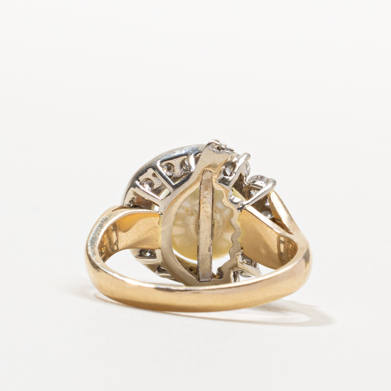 14k Pearl & Diamond Petal Halo Ring | SZ 5.75