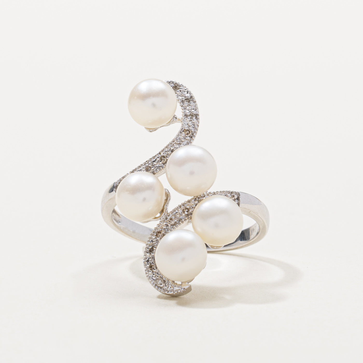 14k Pearl & Diamond Swirl Cocktail Ring | SZ 7.25