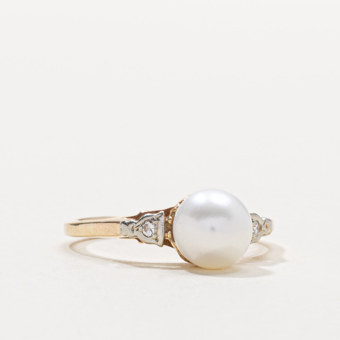 10k Pearl & Diamond Textured Ring | SZ 7.75
