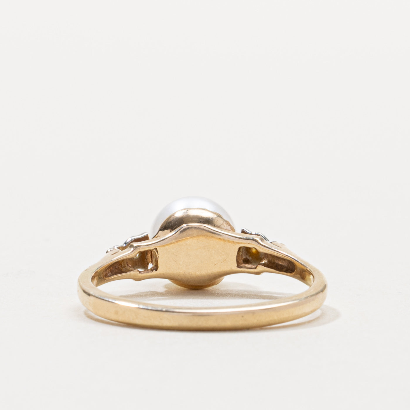 10k Pearl & Diamond Textured Ring | SZ 7.75