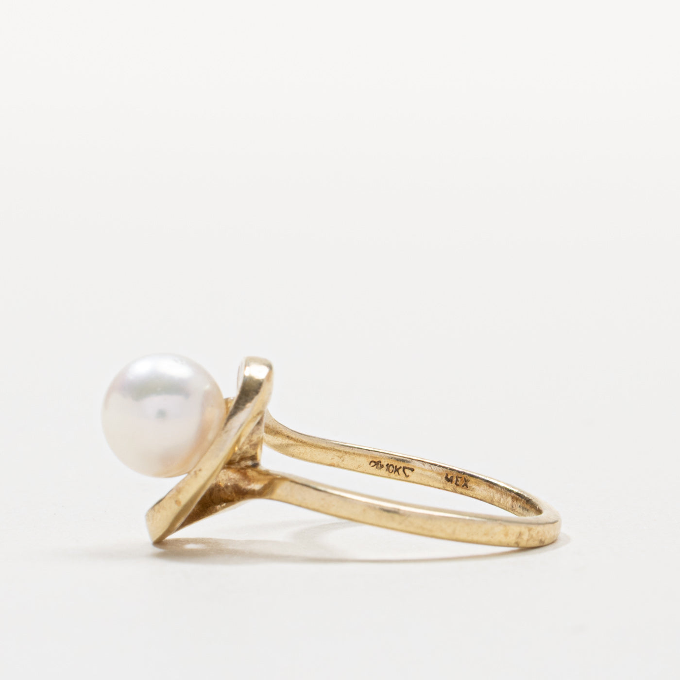 10k Pearl & Diamond Abstract Ring | SZ 6.5
