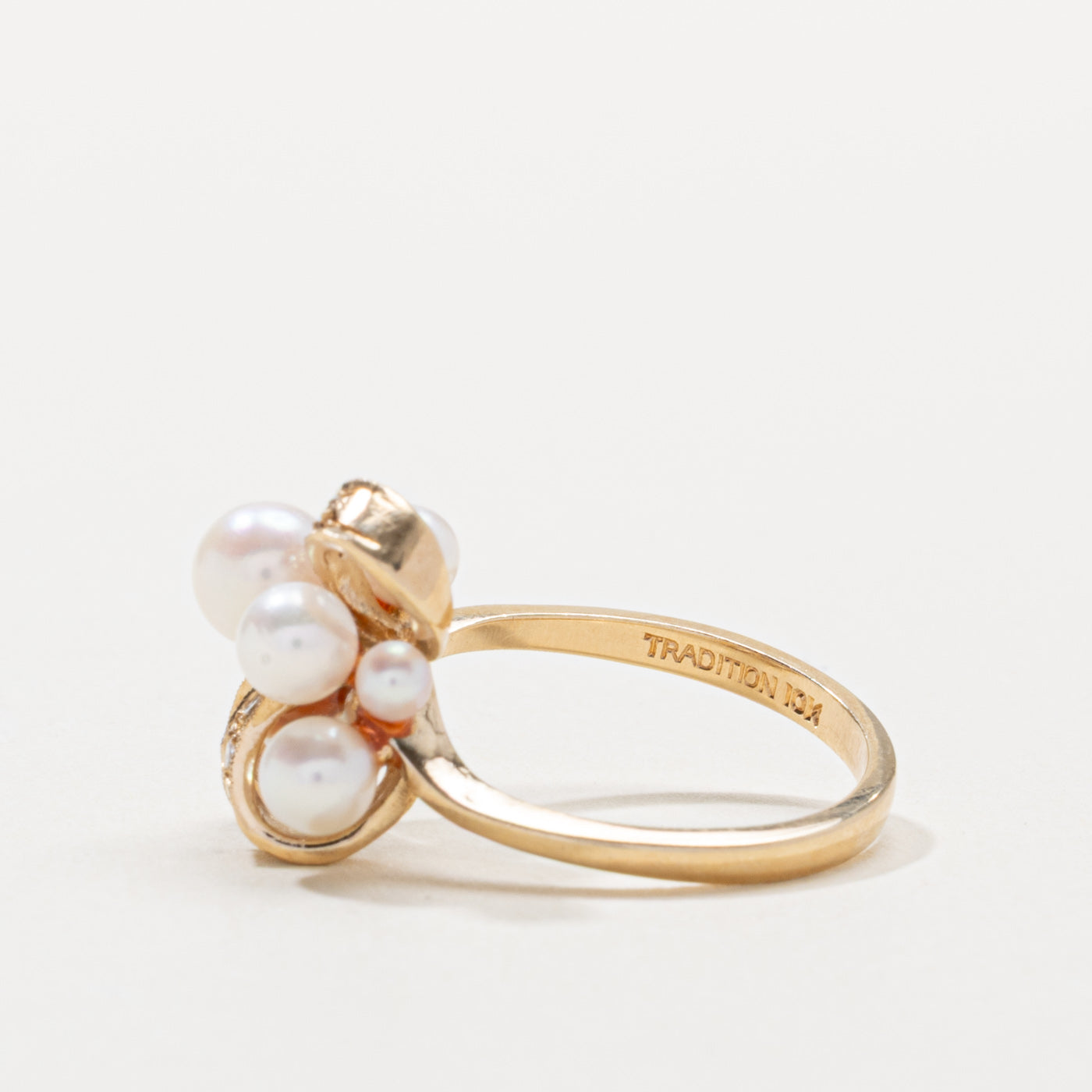 10k Pearl & Diamond Cluster Cocktail Ring | SZ 6.25