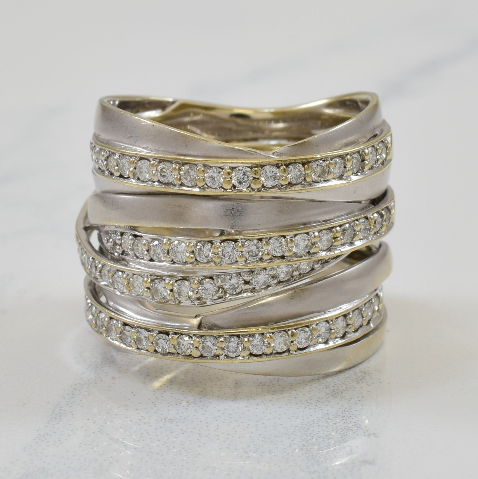 'Gabriel & Co' Multirow Crossover Diamond Wide Band | 0.64ctw | SZ 7.75 | - 100 Ways