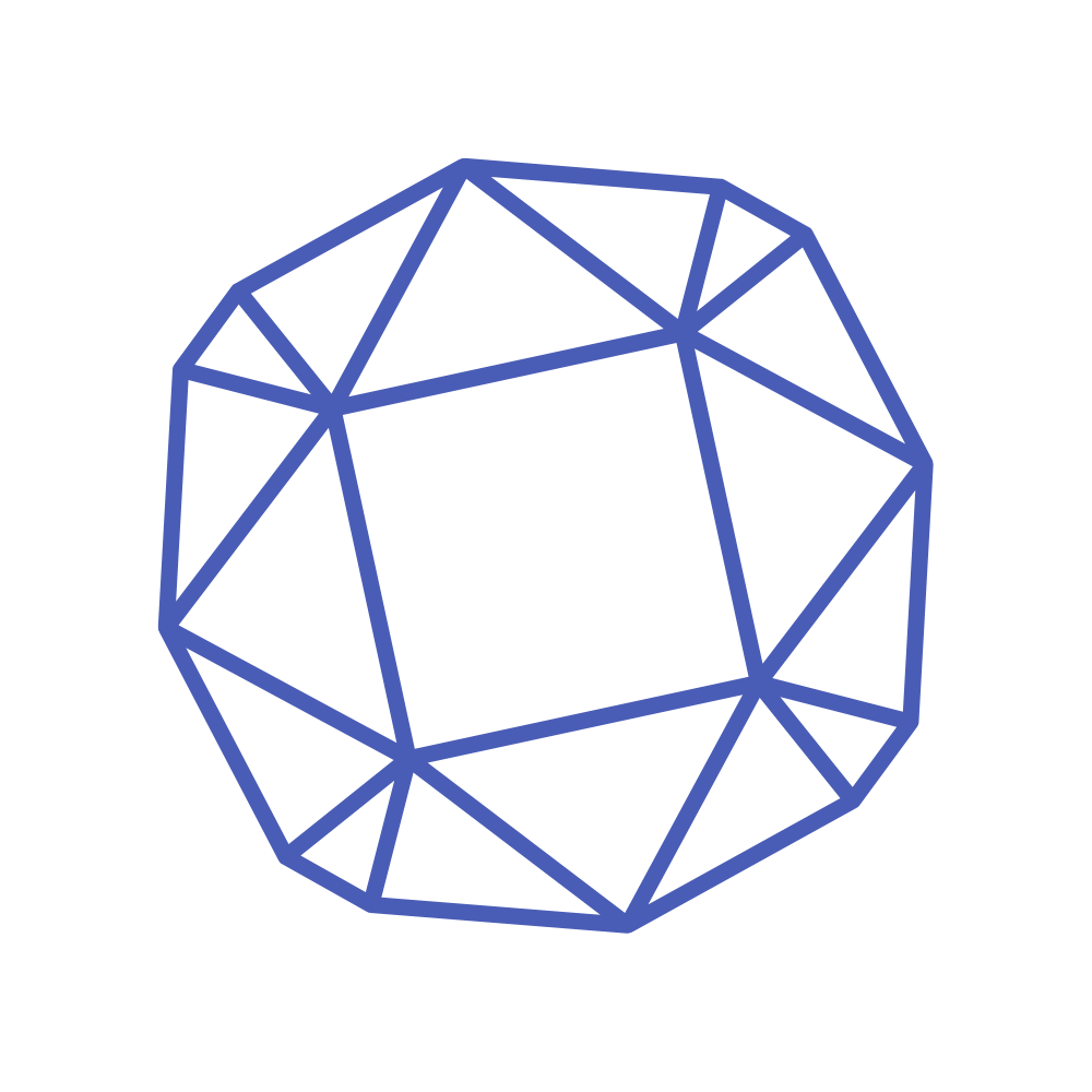 Cushion cut gemstone in blue outline