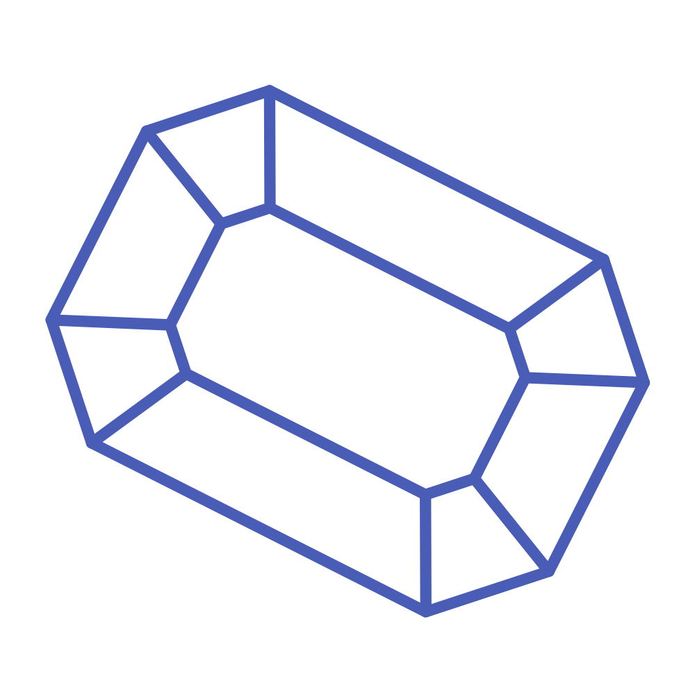 Emerald cut gemstone in blue outline