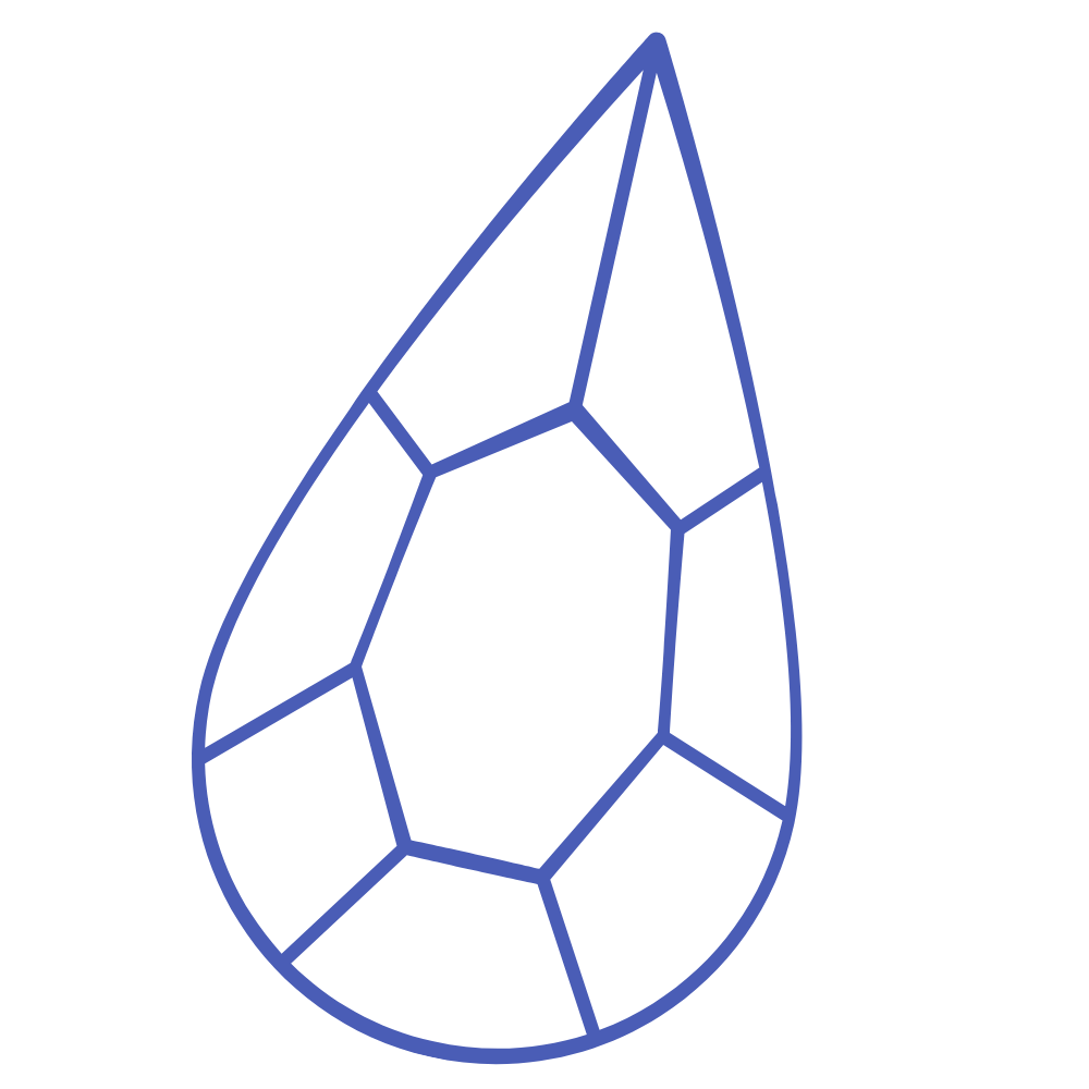 Pear cut gemstone in a  blue outline 